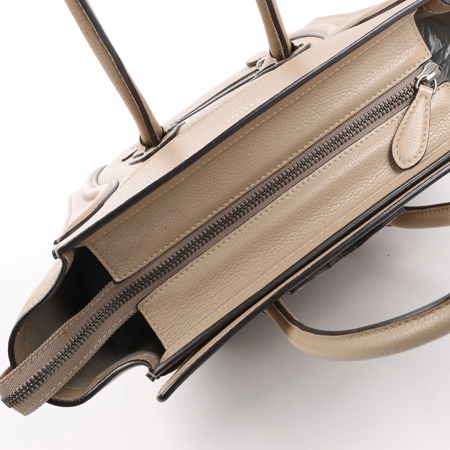 Celine Luggage Micro Leather Handbag in Beige