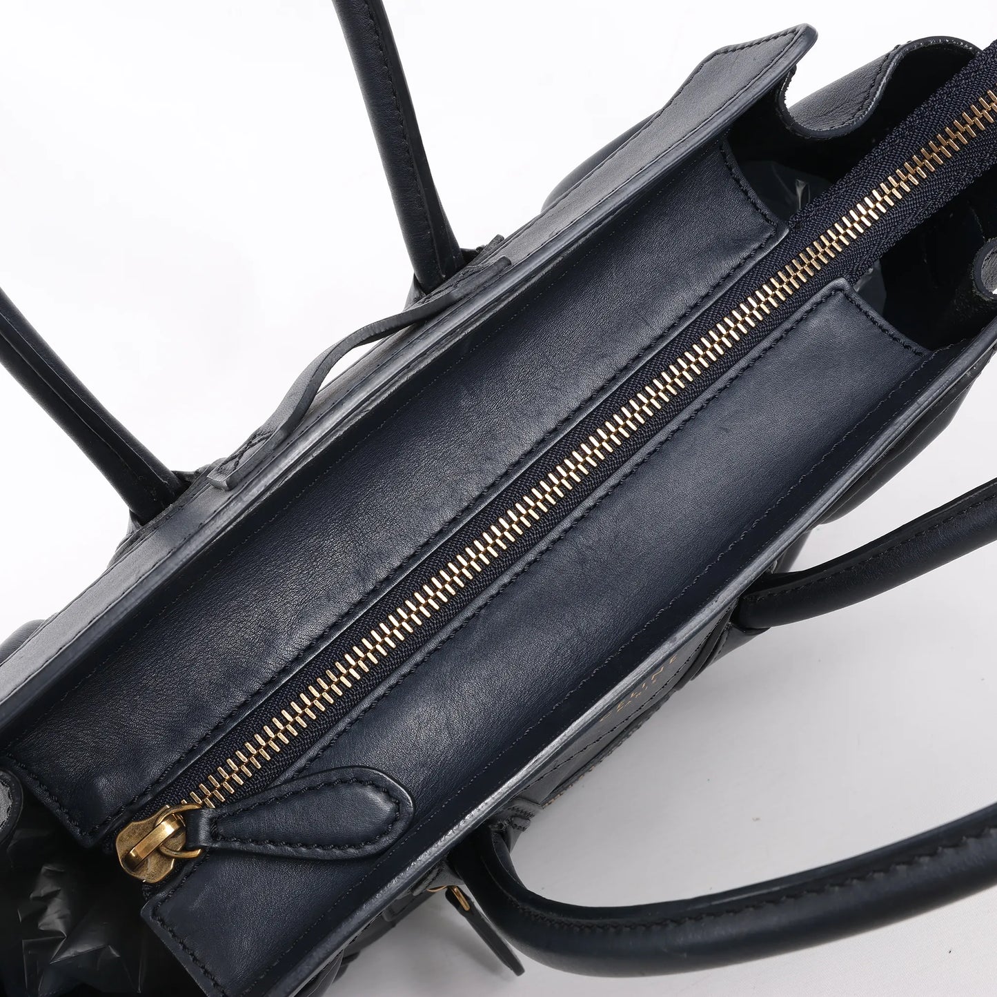 Sac à main Celine Luggage Micro en cuir bleu marine