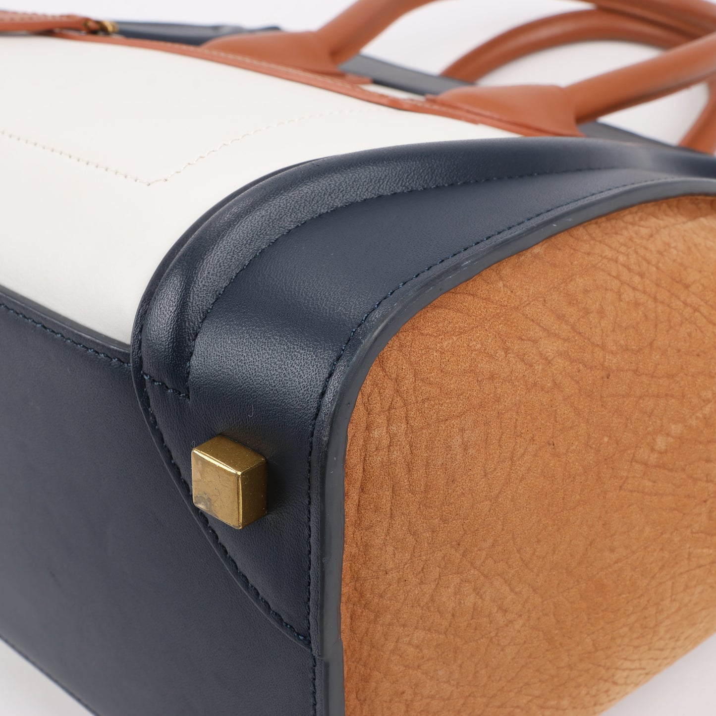 CELINE Luggage Micro Leather x Suede Handbag Tri-color in Brown