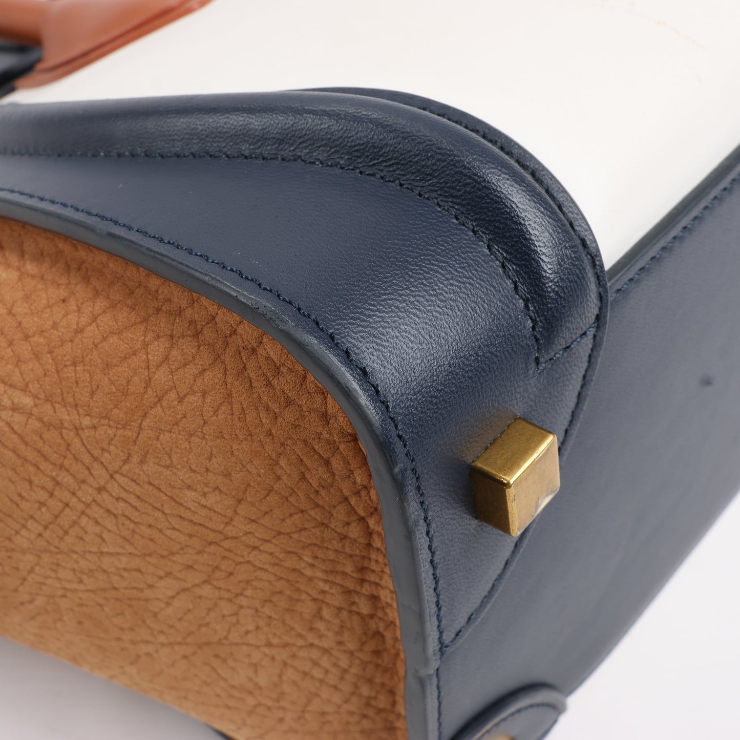CELINE Luggage Micro Leather x Suede Handbag Tri-color in Brown