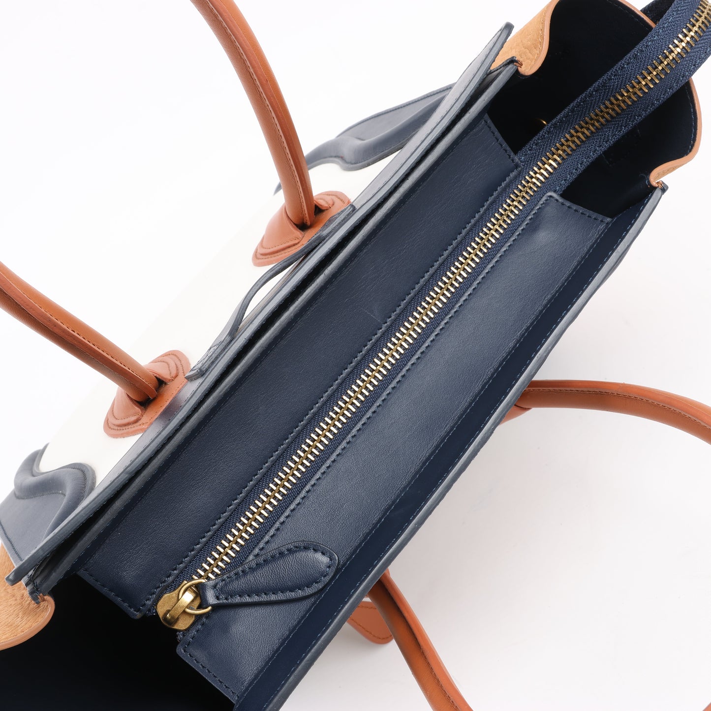 CELINE Luggage Micro Leather x Suede Handbag Tri-color in Brown