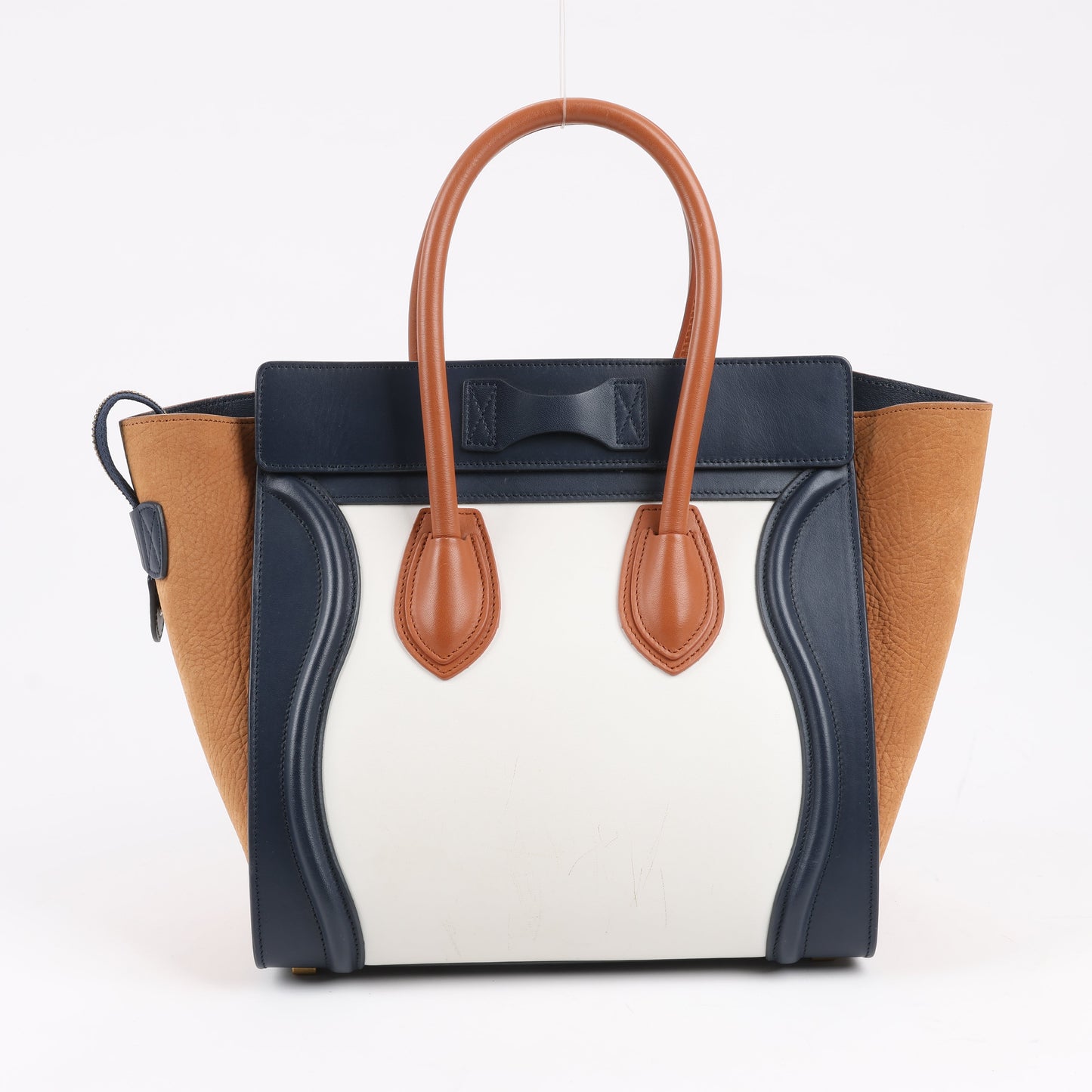 CELINE Luggage Micro Leather x Suede Handbag Tri-color in Brown