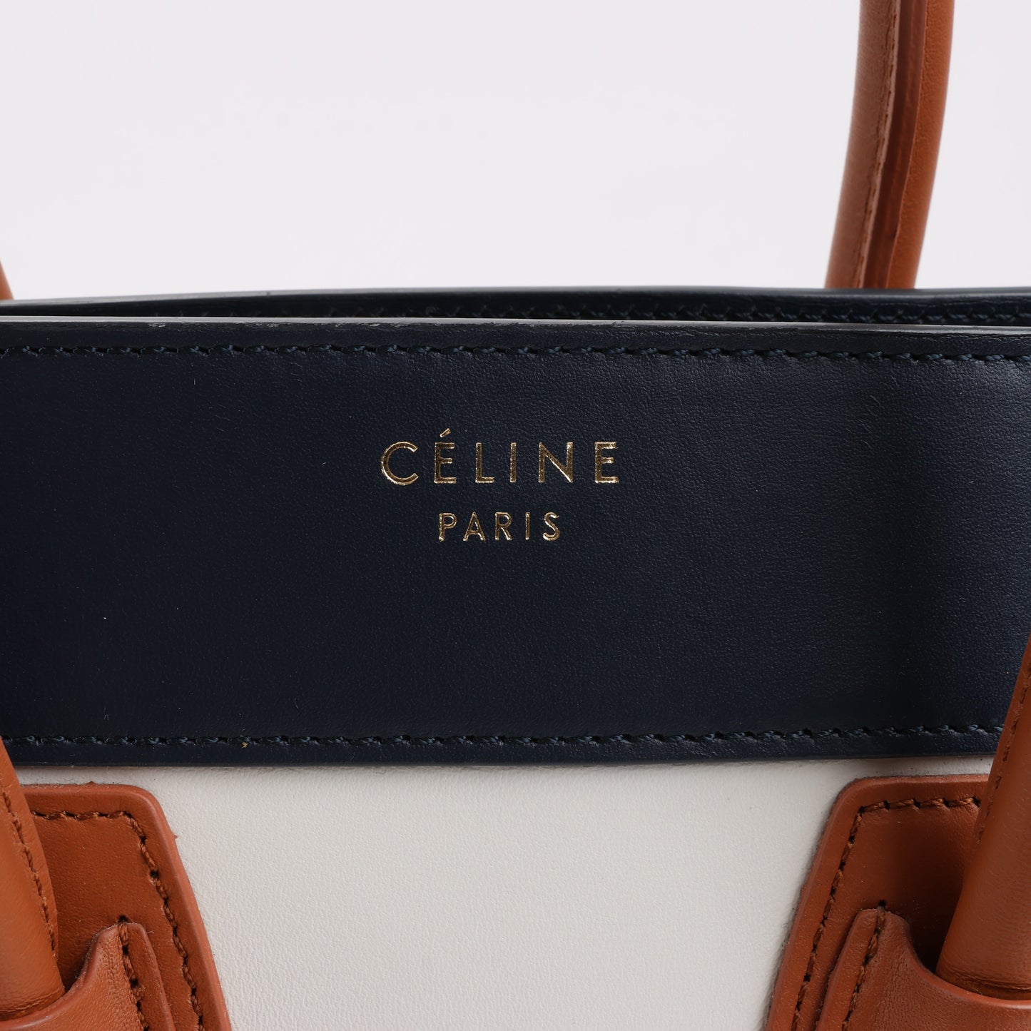 CELINE Luggage Micro Leather x Suede Handbag Tri-color in Brown