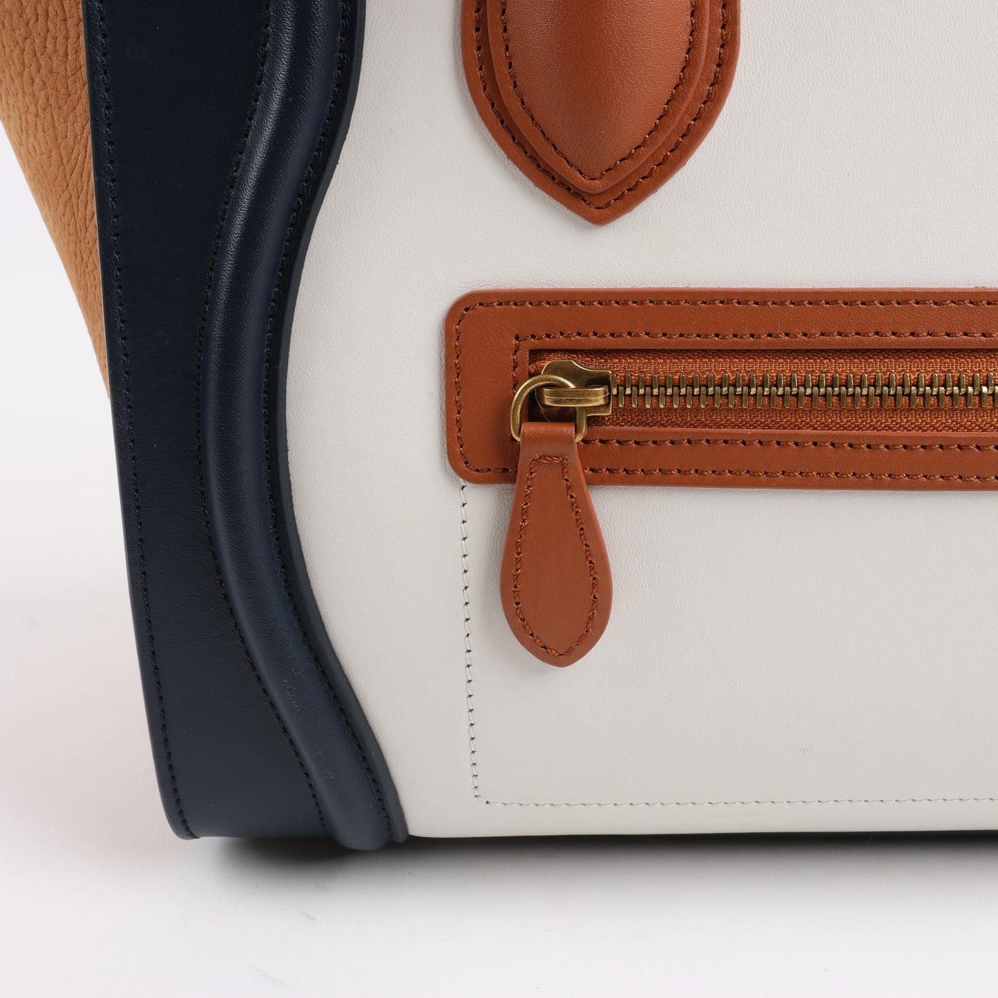 CELINE Luggage Micro Leather x Suede Handbag Tri-color in Brown