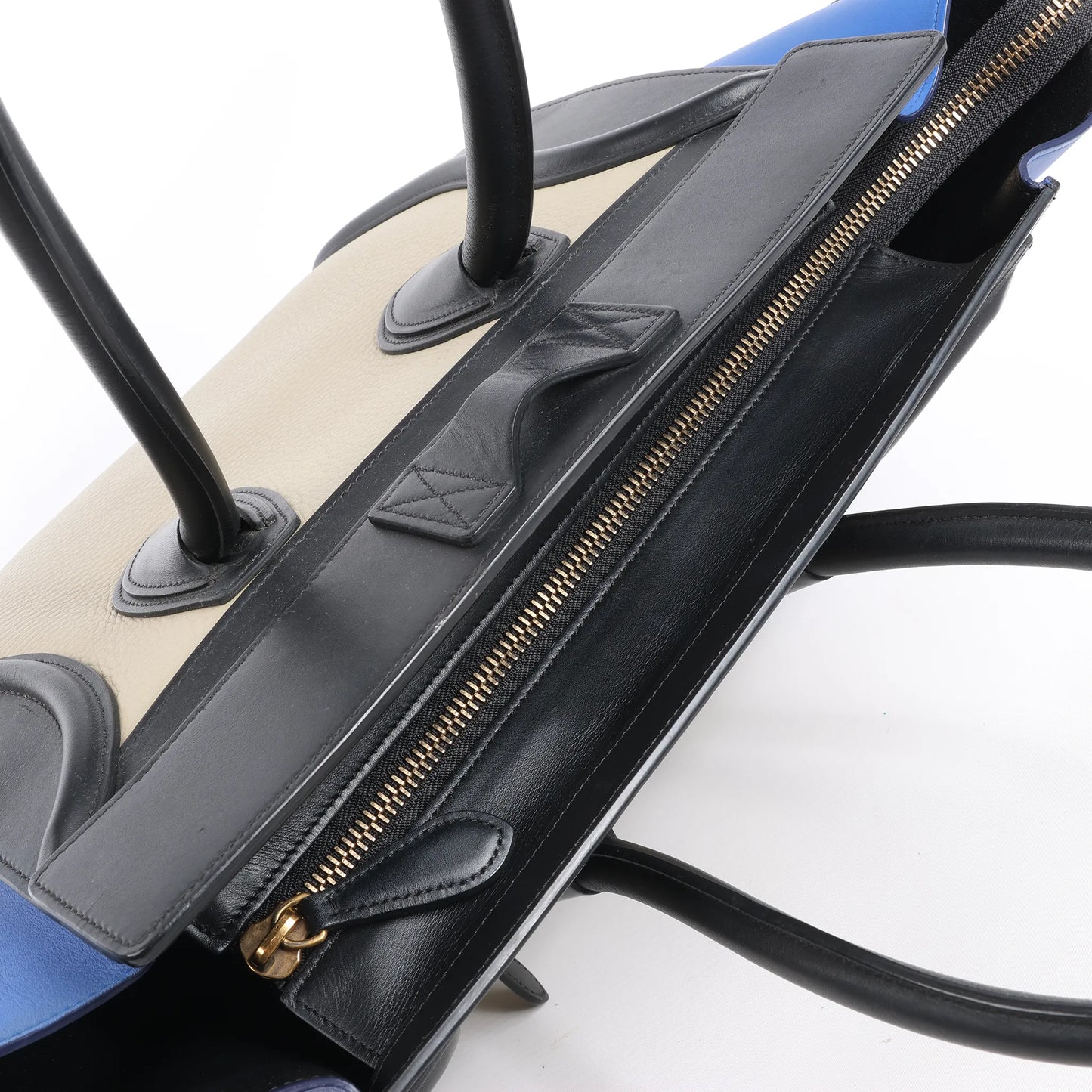 Celine Luggage Mini-Handtasche aus dreifarbigem Leder in Blau x Beige x Schwarz