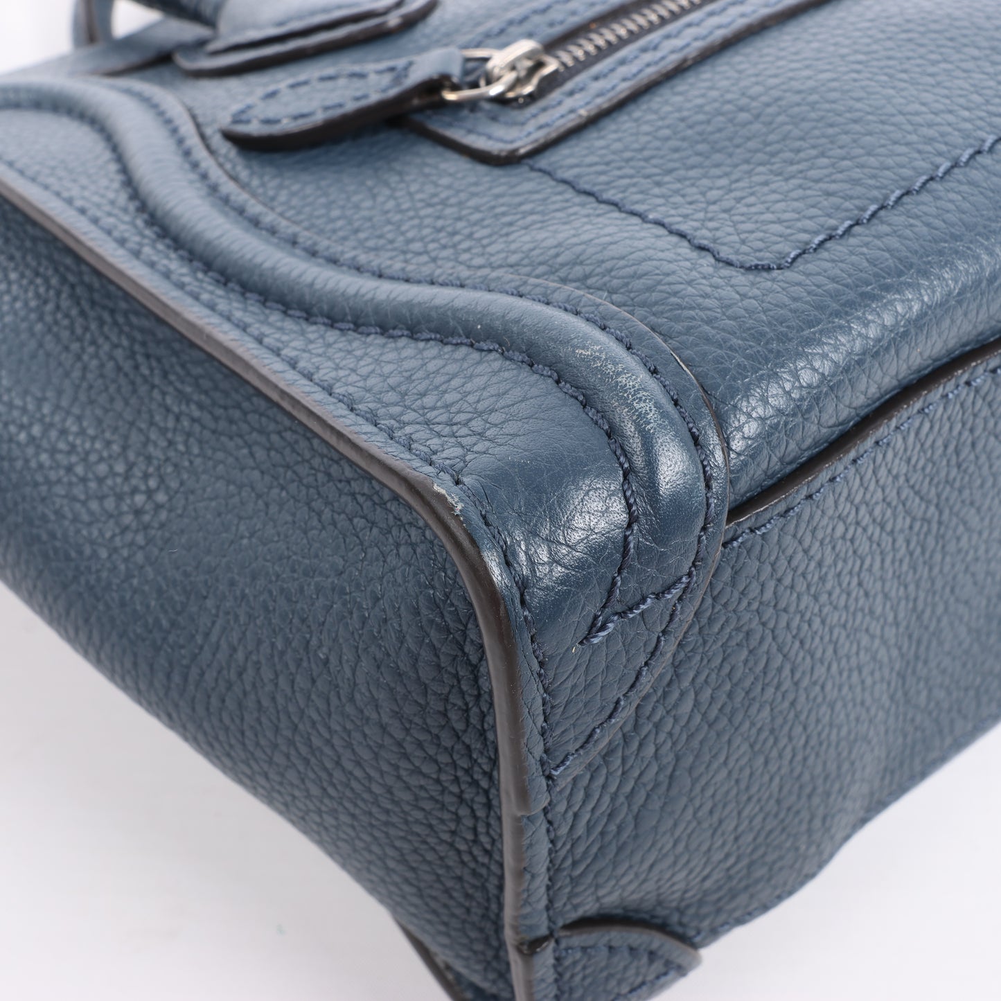 Sac à main double usage en cuir CELINE Nano Luggage bleu marine
