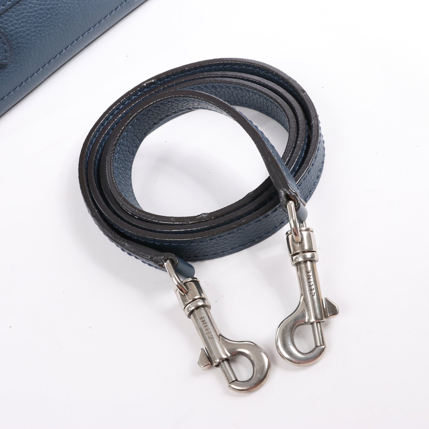 CELINE Nano Luggage Leather 2Way Handbag in Navy Blue