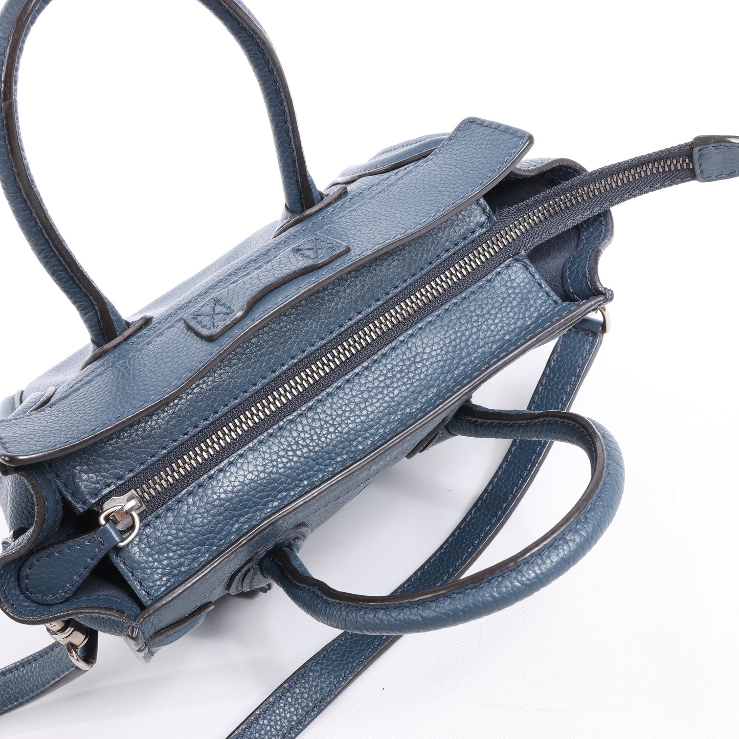 Sac à main double usage en cuir CELINE Nano Luggage bleu marine
