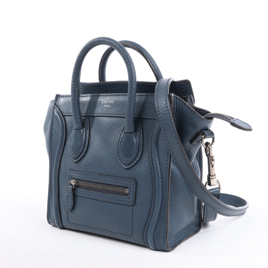 CELINE Nano Luggage Leather 2Way Handbag in Navy Blue