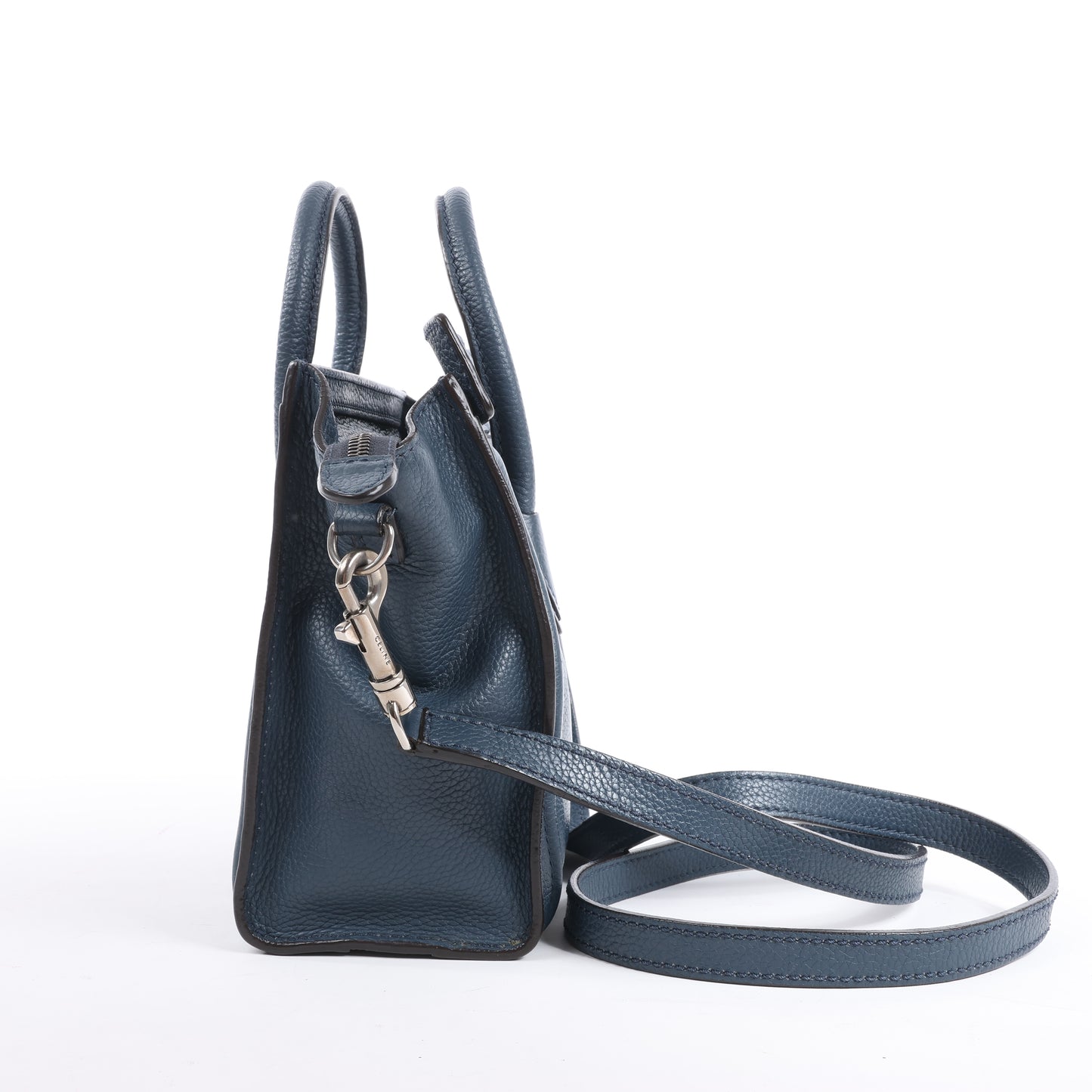Sac à main double usage en cuir CELINE Nano Luggage bleu marine