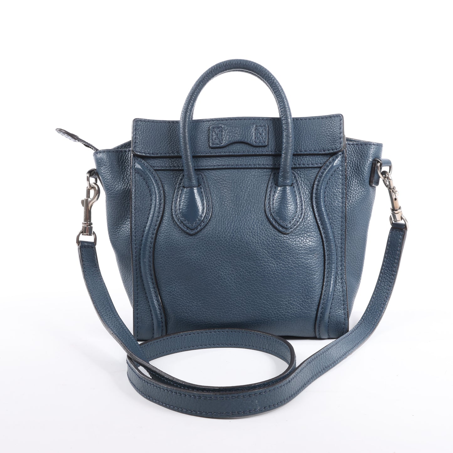 Sac à main double usage en cuir CELINE Nano Luggage bleu marine