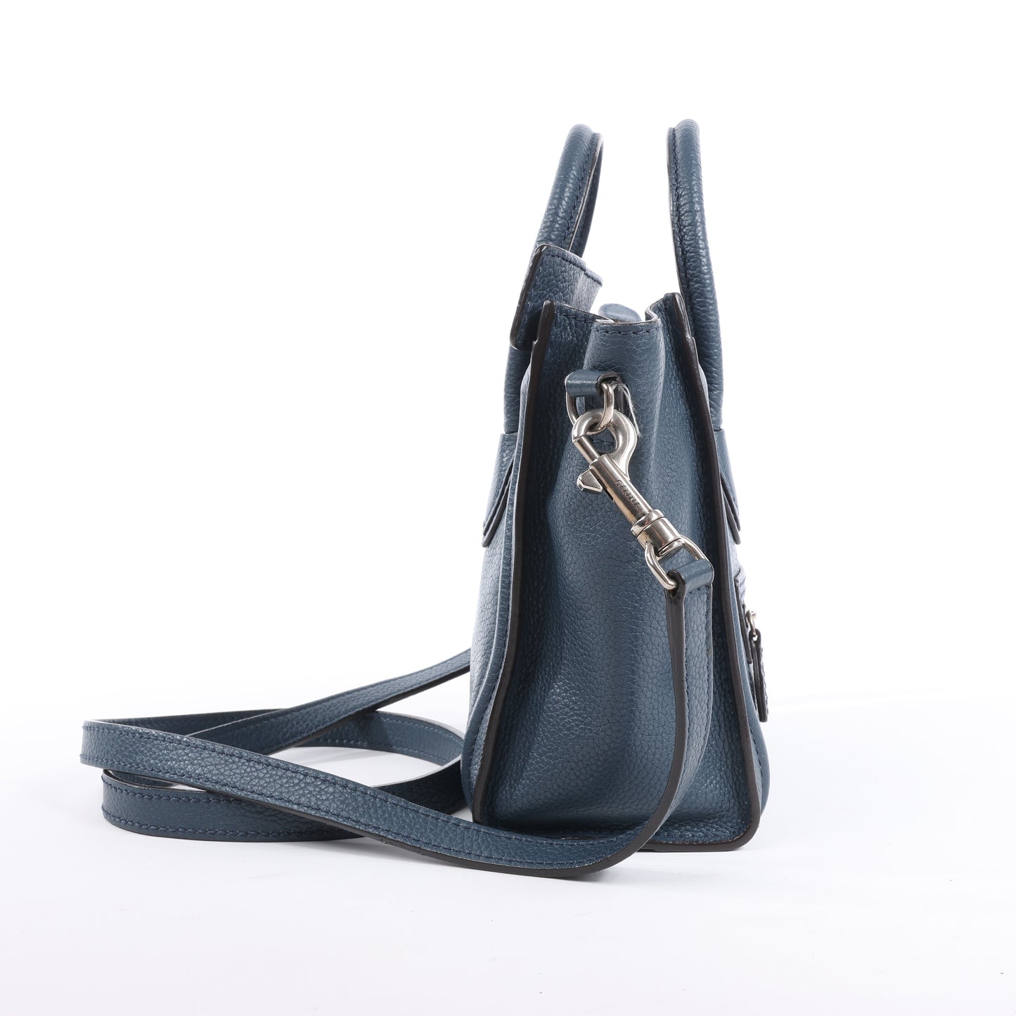 Sac à main double usage en cuir CELINE Nano Luggage bleu marine