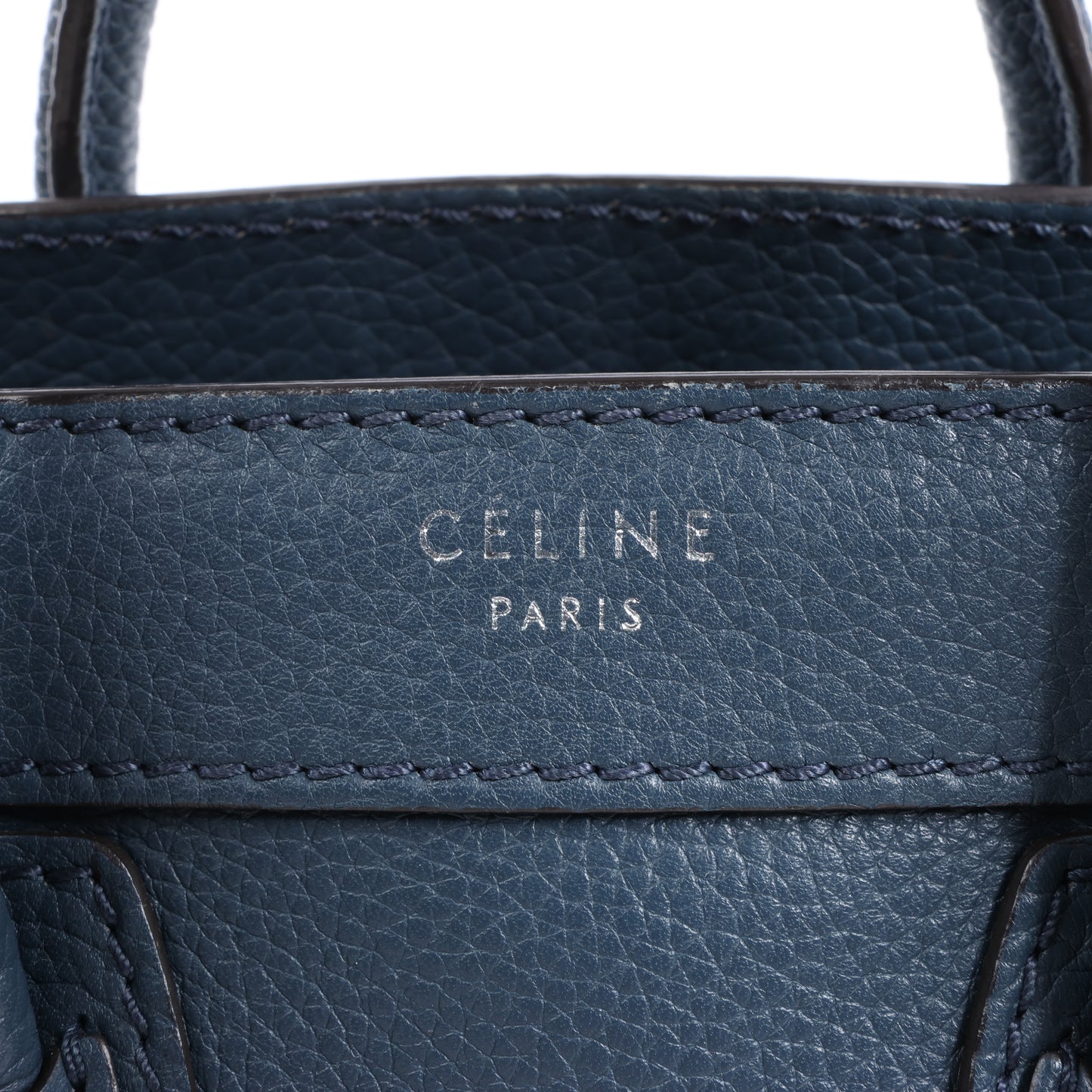 Sac à main double usage en cuir CELINE Nano Luggage bleu marine