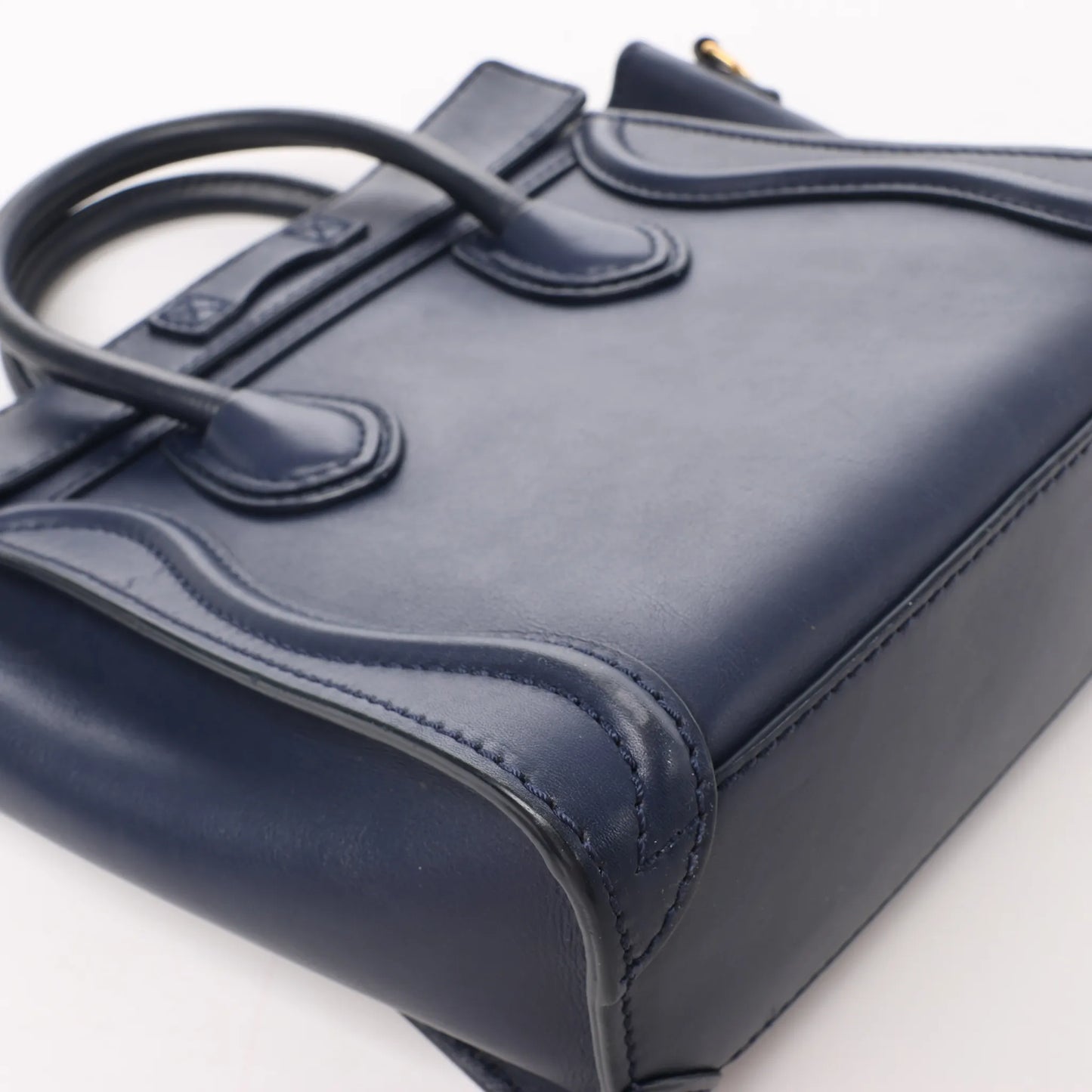 Sac à main double usage en cuir CELINE Nano Luggage bleu marine