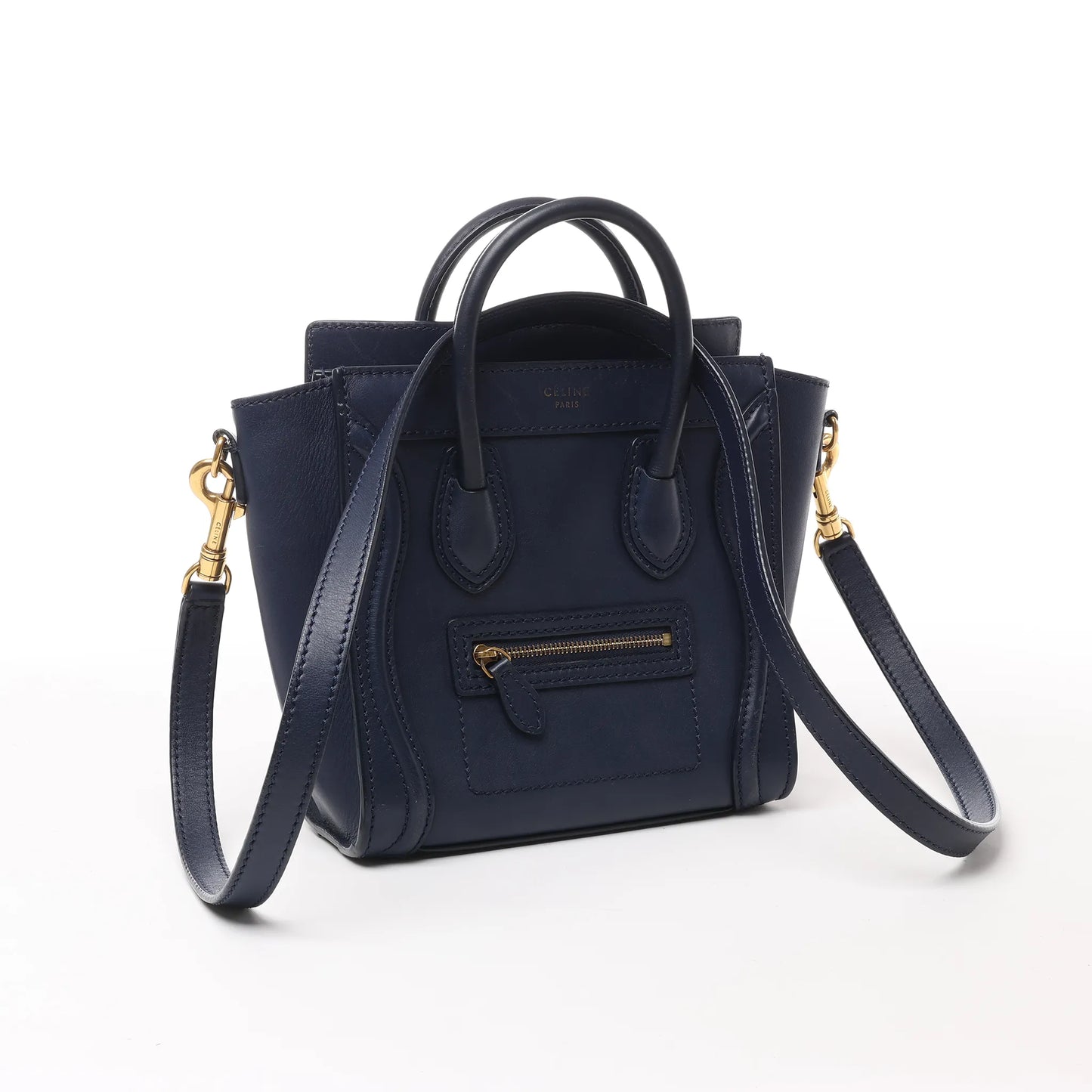 Sac à main double usage en cuir CELINE Nano Luggage bleu marine