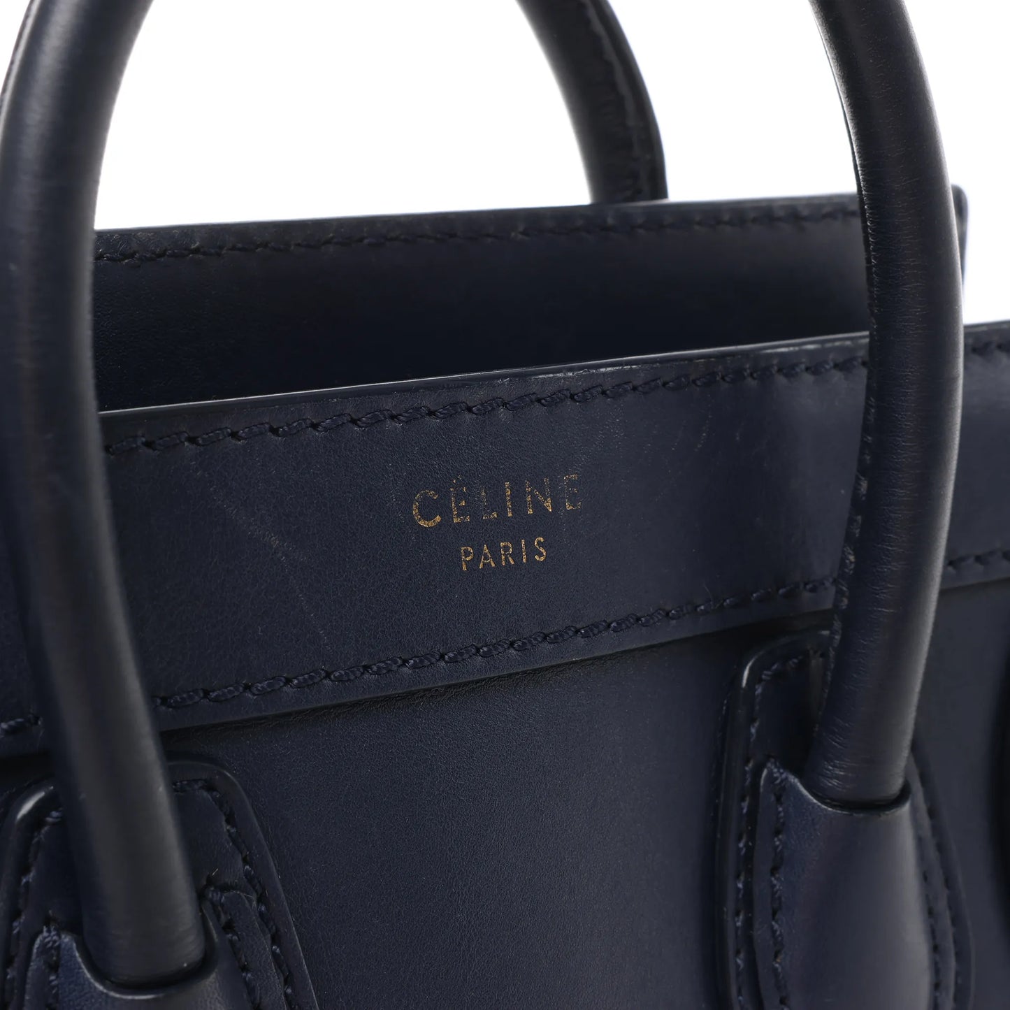 Sac à main double usage en cuir CELINE Nano Luggage bleu marine