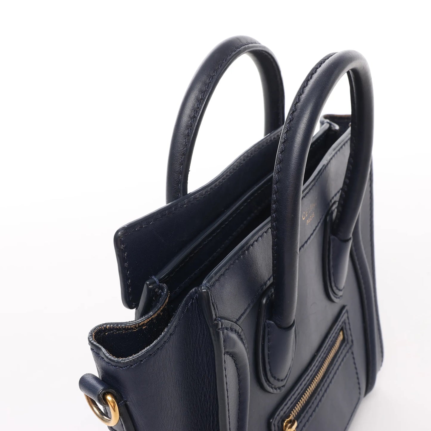 Sac à main double usage en cuir CELINE Nano Luggage bleu marine