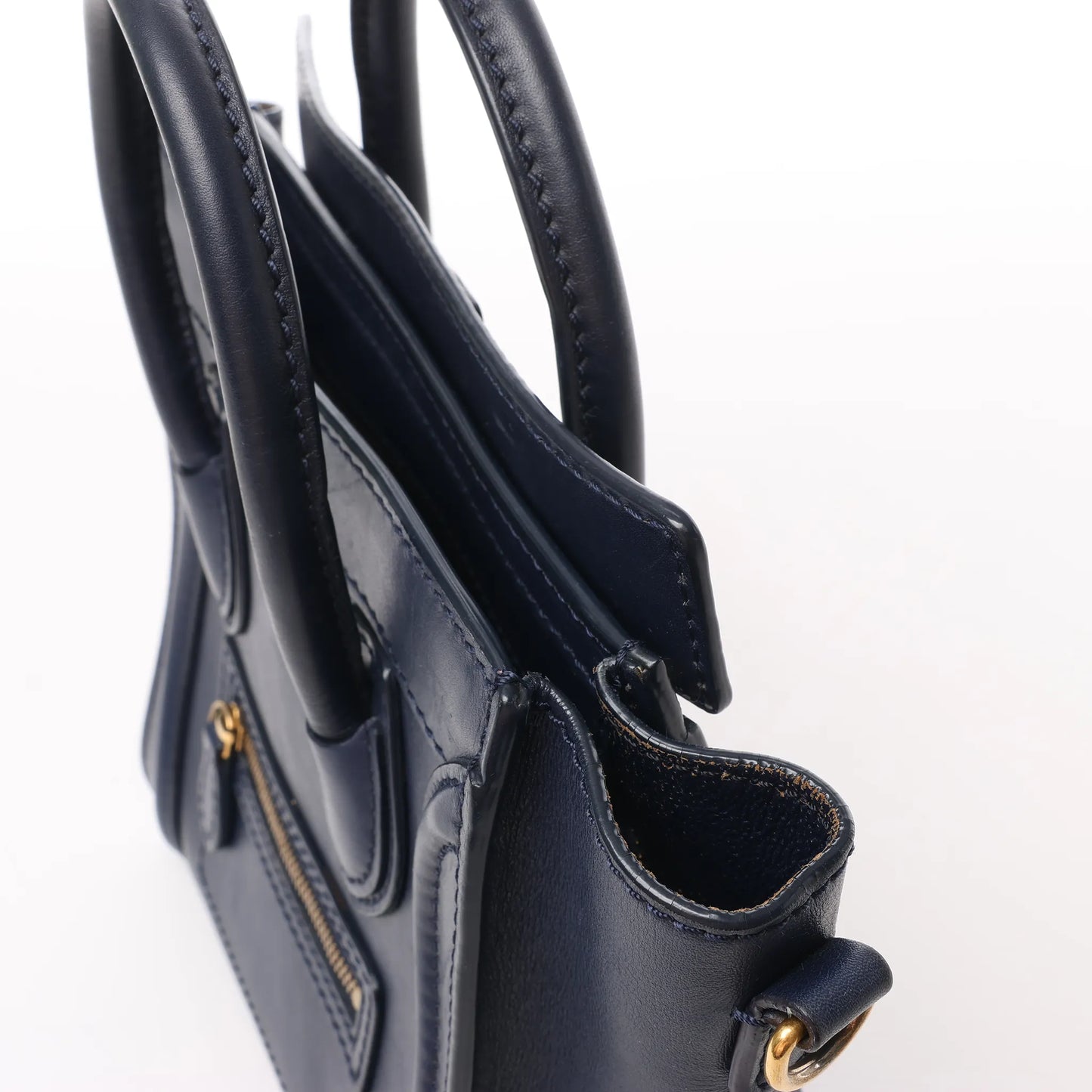 Sac à main double usage en cuir CELINE Nano Luggage bleu marine