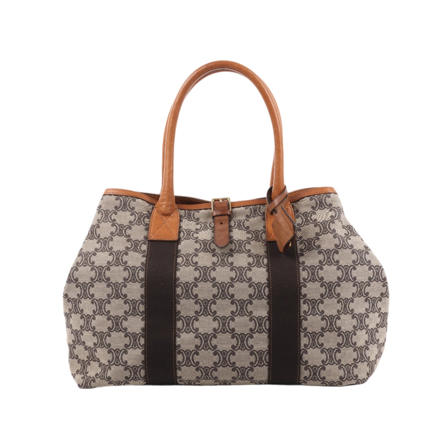 Sac cabas CELINE en toile Macadam et cuir beige et marron
