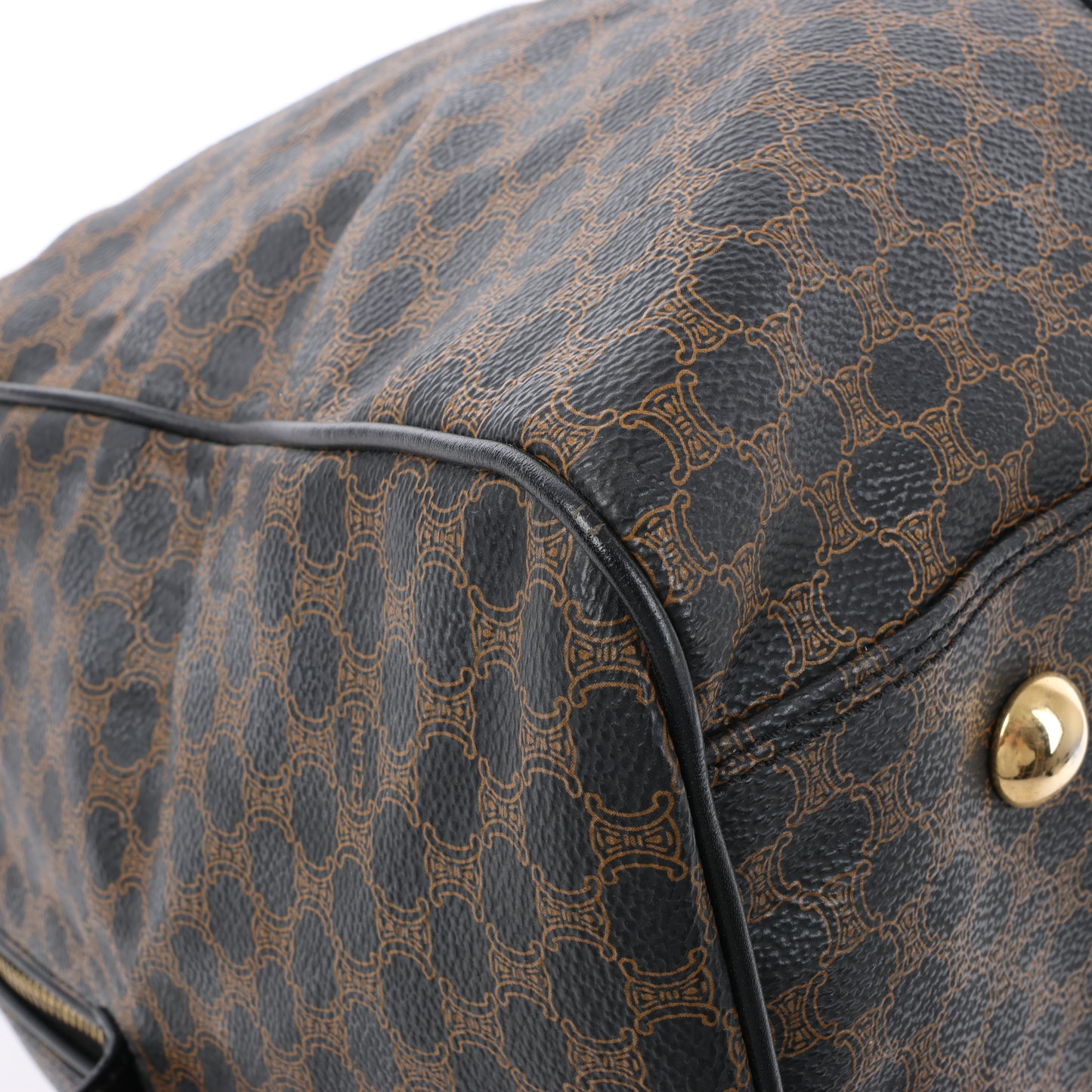 Sac de voyage Boston en PVC et cuir Macadam Celine, noir et marron