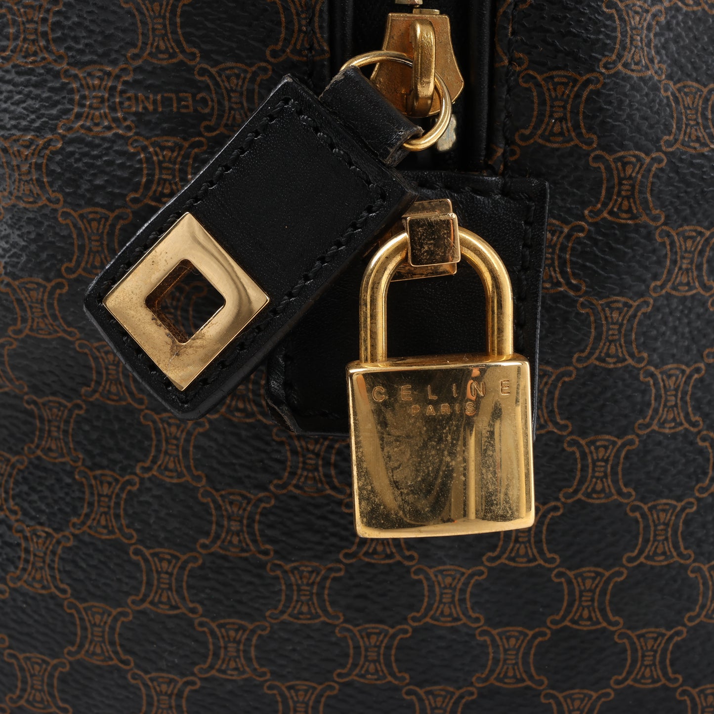 Sac de voyage Boston en PVC et cuir Macadam Celine, noir et marron