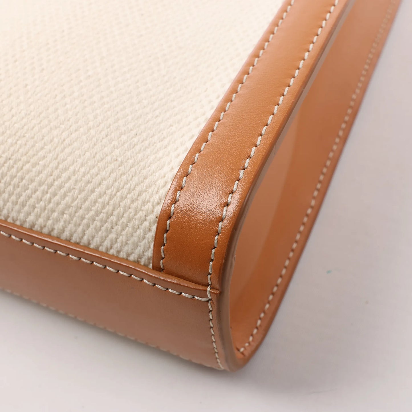 Celine Vertical Mini Hippopotamus Canvas x Leather 2Way Handbag Beige x Brown