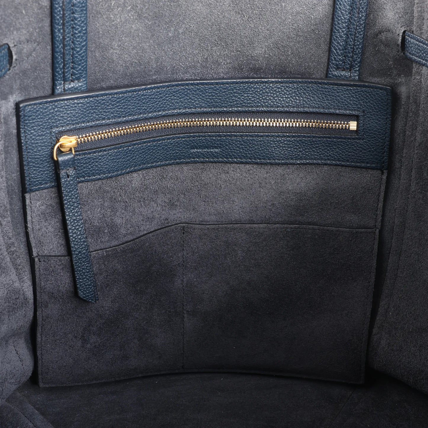 Celine Cabas Phantom Small Leather Shoulder Bag in Navy Blue