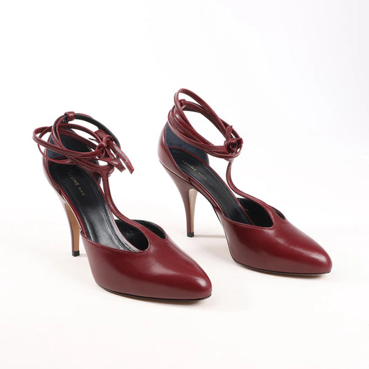 Celine Phoebe Leather Heels in Burgundy, Size 37 EU