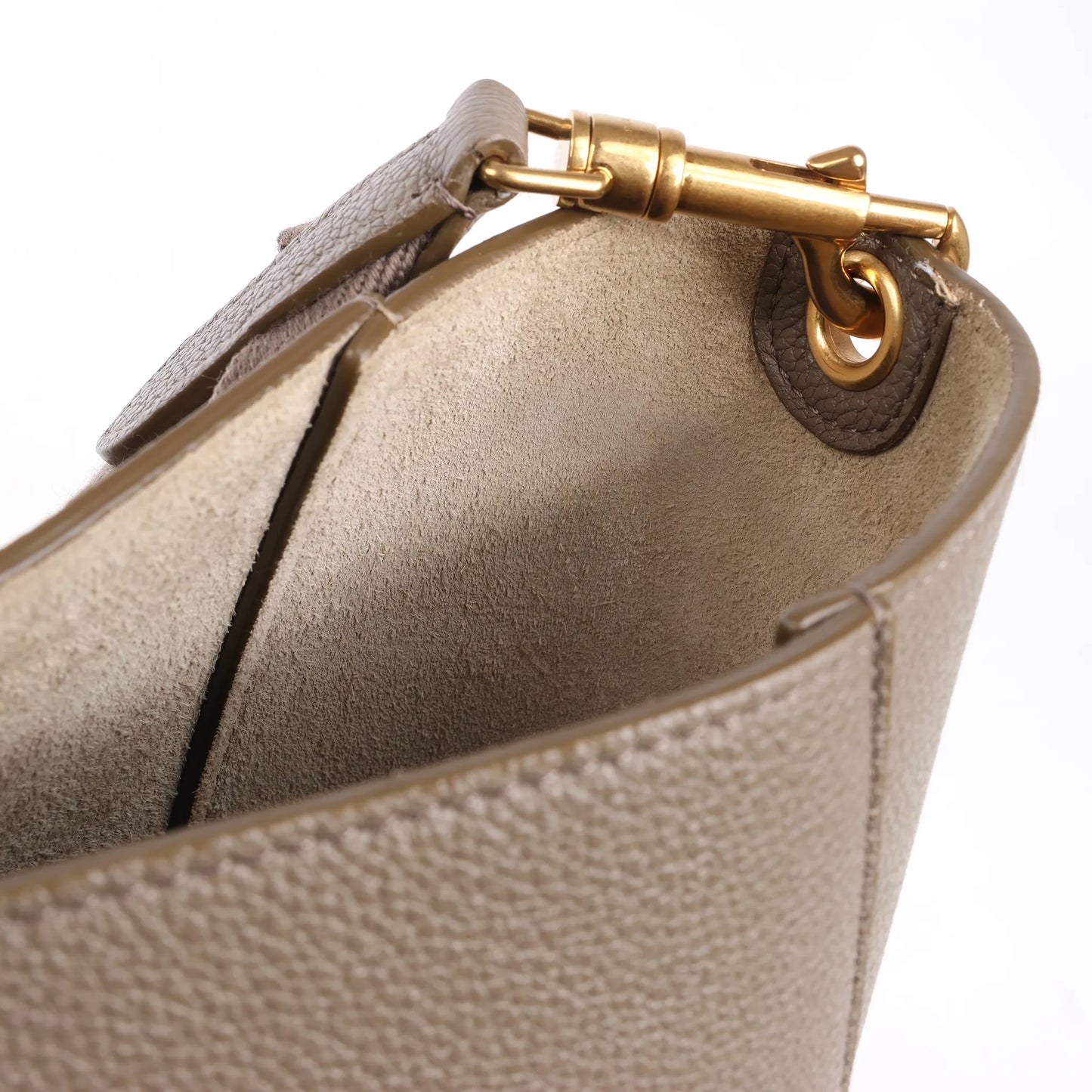 CELINE Seau Sangle Bucket Leather Shoulder Bag in Greige