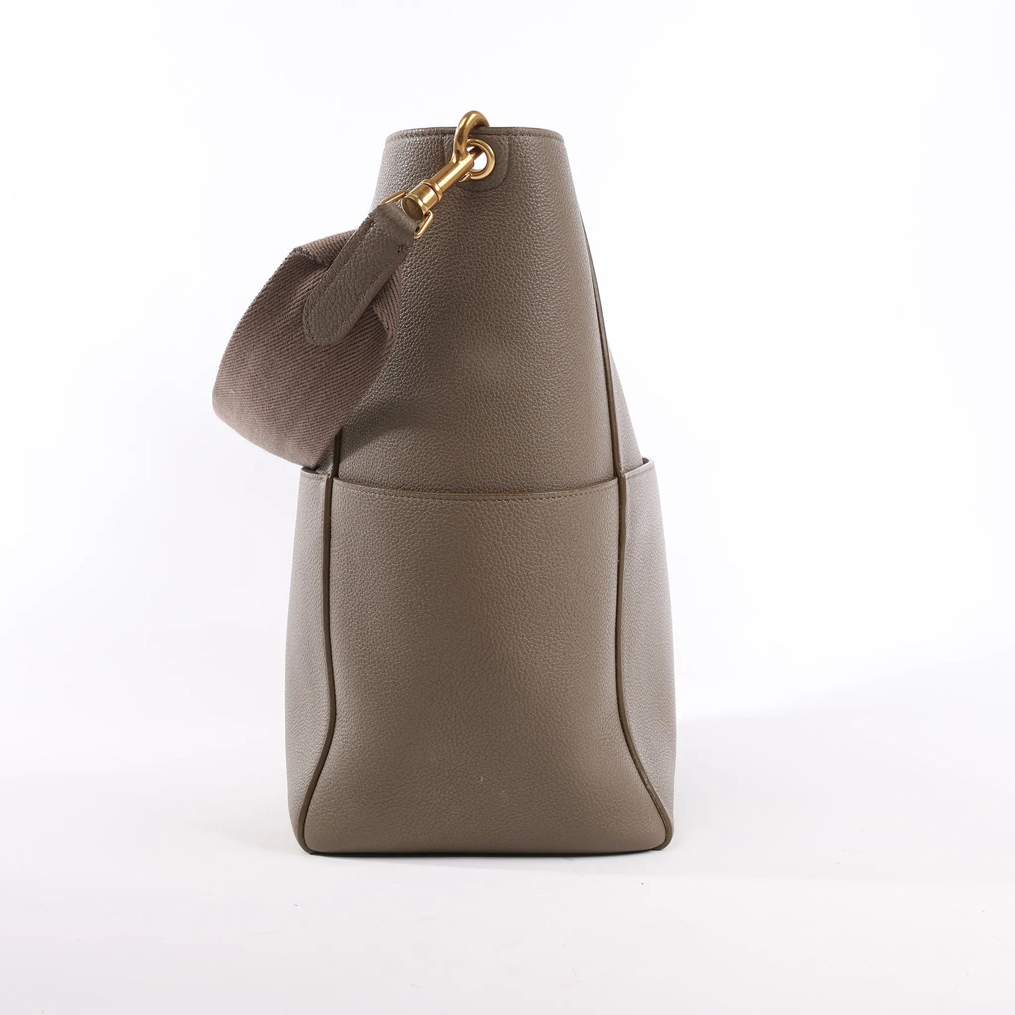 CELINE Seau Sangle Bucket Leather Shoulder Bag in Greige