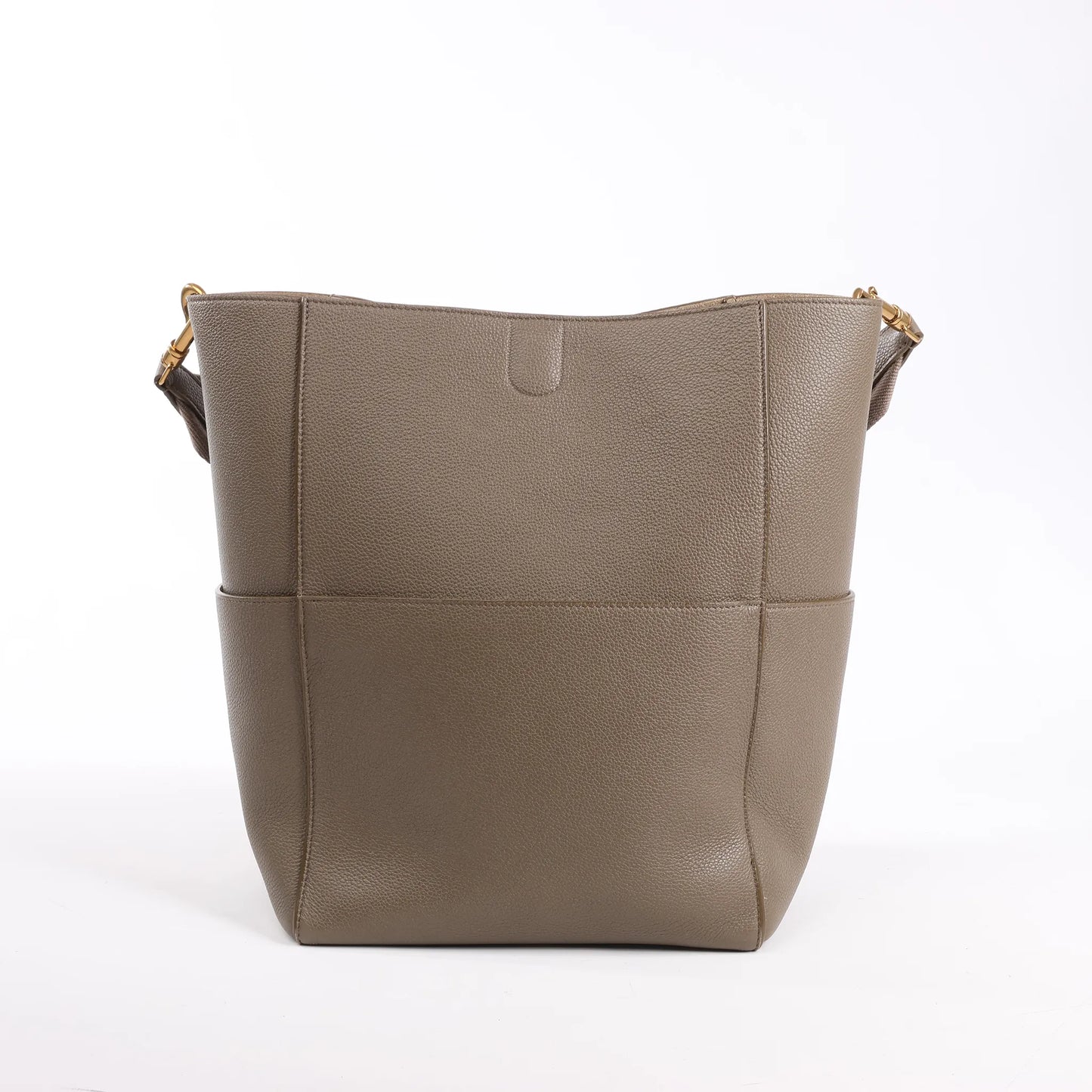CELINE Seau Sangle Bucket Leather Shoulder Bag in Greige