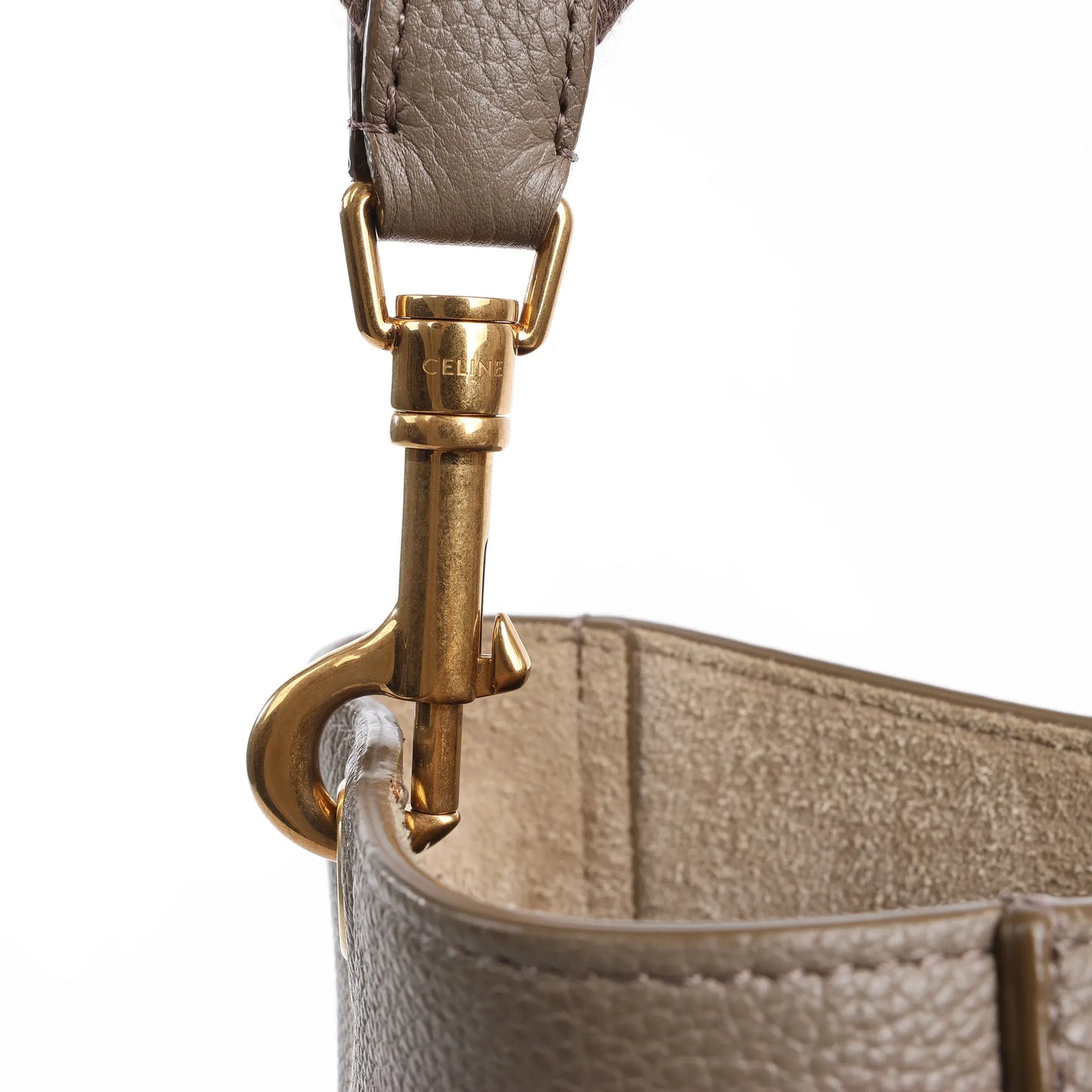 CELINE Seau Sangle Bucket Leather Shoulder Bag in Greige