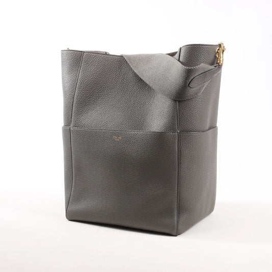 CELINE Seau Sangle Bucket Leather Shoulder Bag in Gray