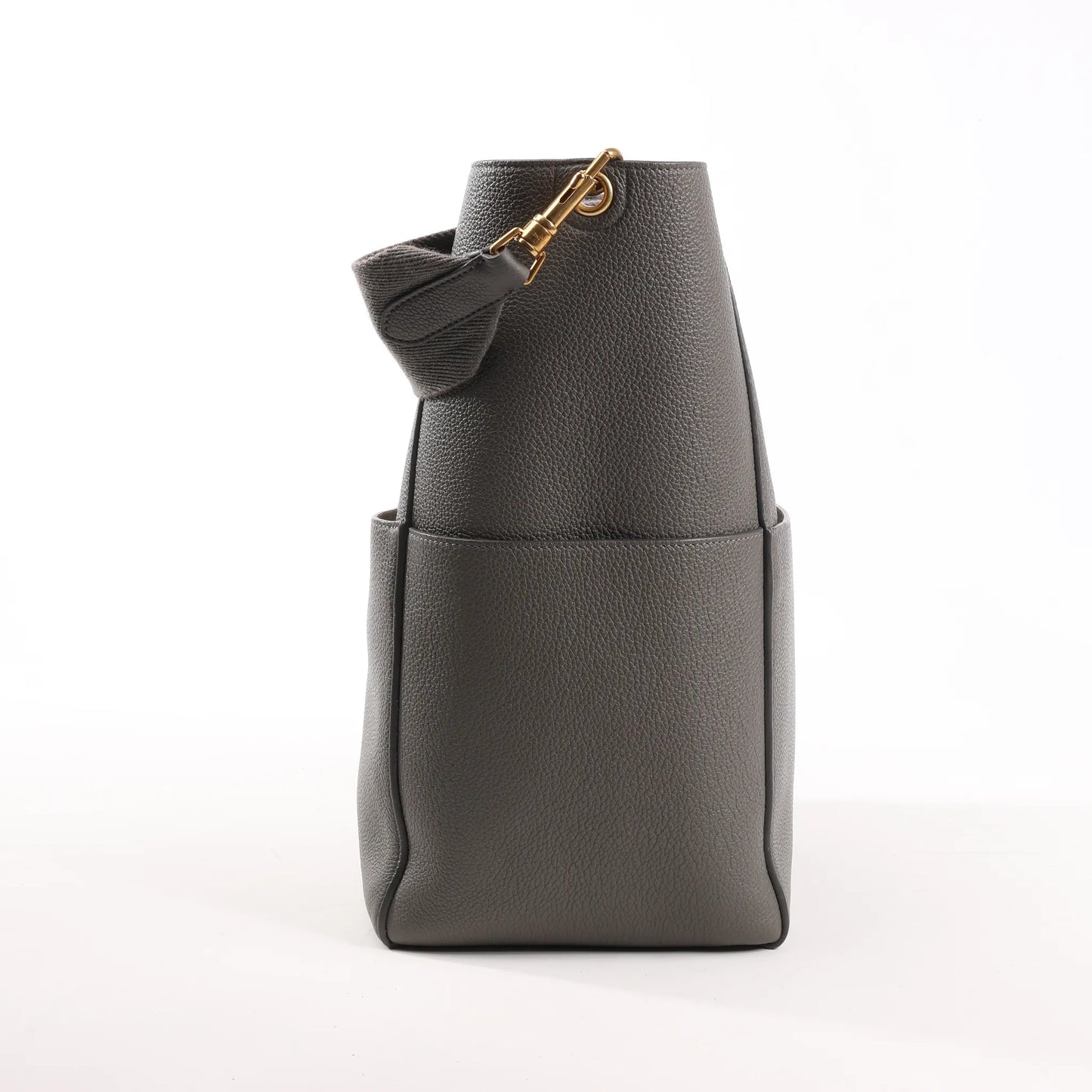 CELINE Seau Sangle Bucket Leather Shoulder Bag in Gray