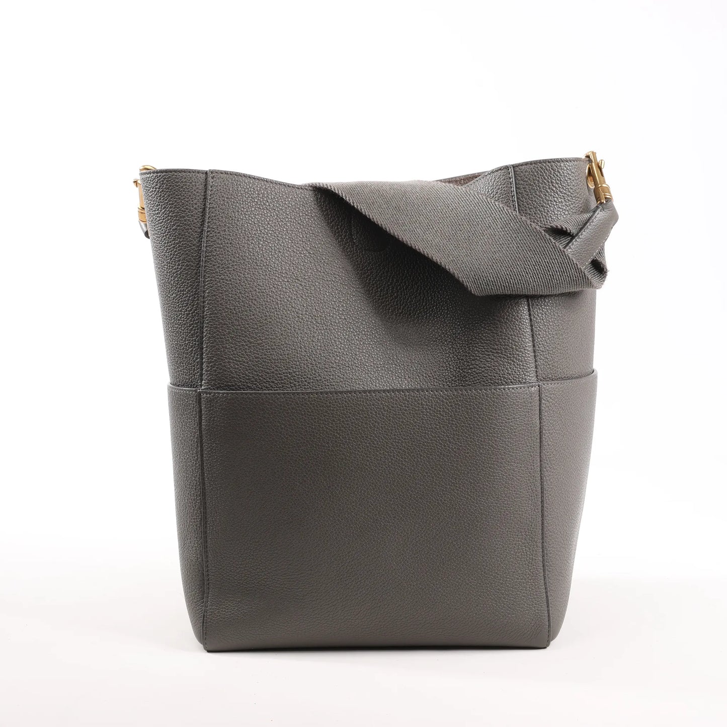 CELINE Seau Sangle Bucket Leather Shoulder Bag in Gray