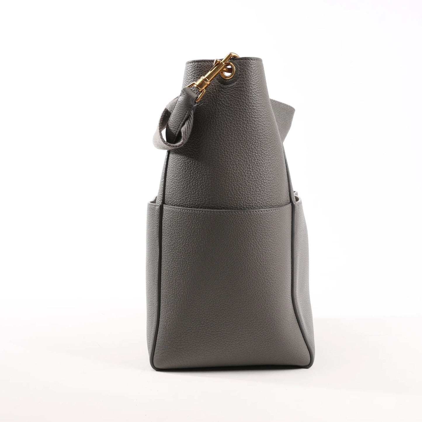 CELINE Seau Sangle Bucket Leather Shoulder Bag in Gray
