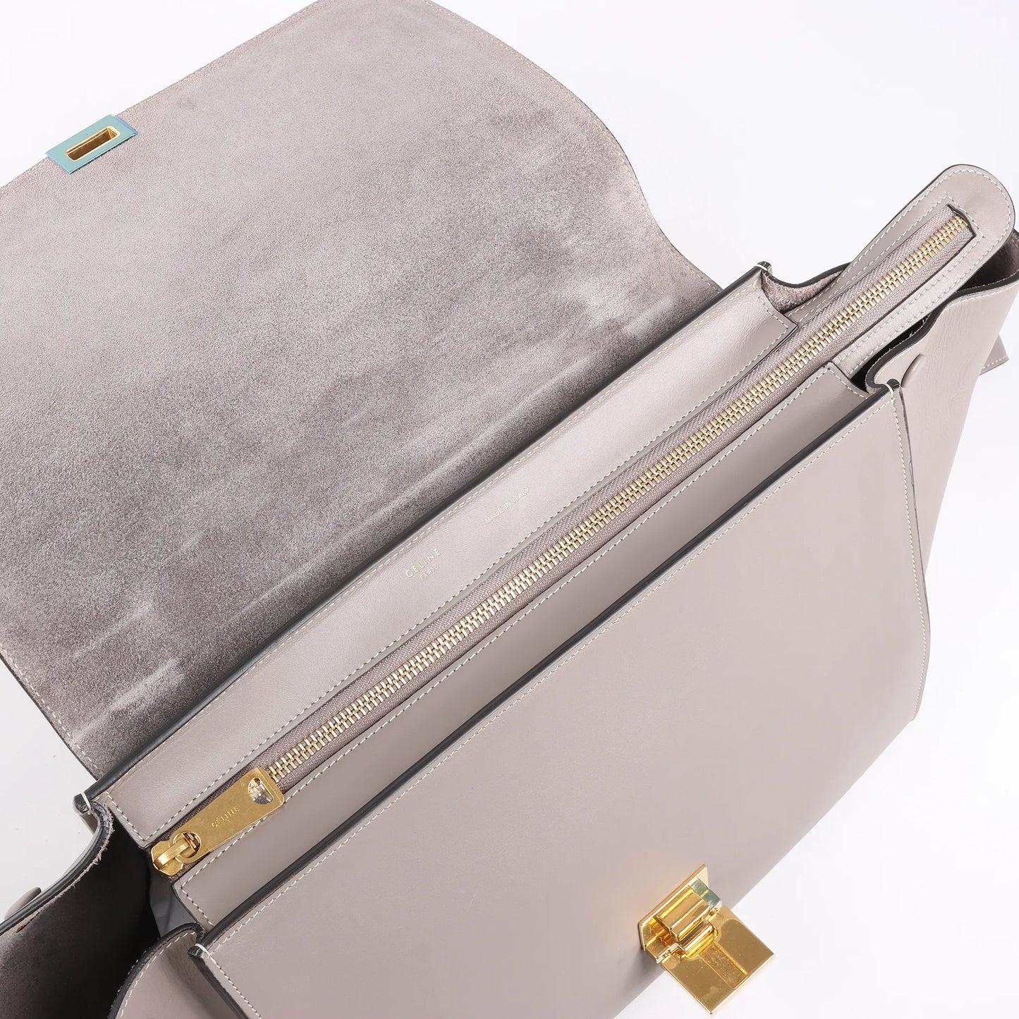 CELINE Trapeze Leather x Suede 2Way Handbag in Gray