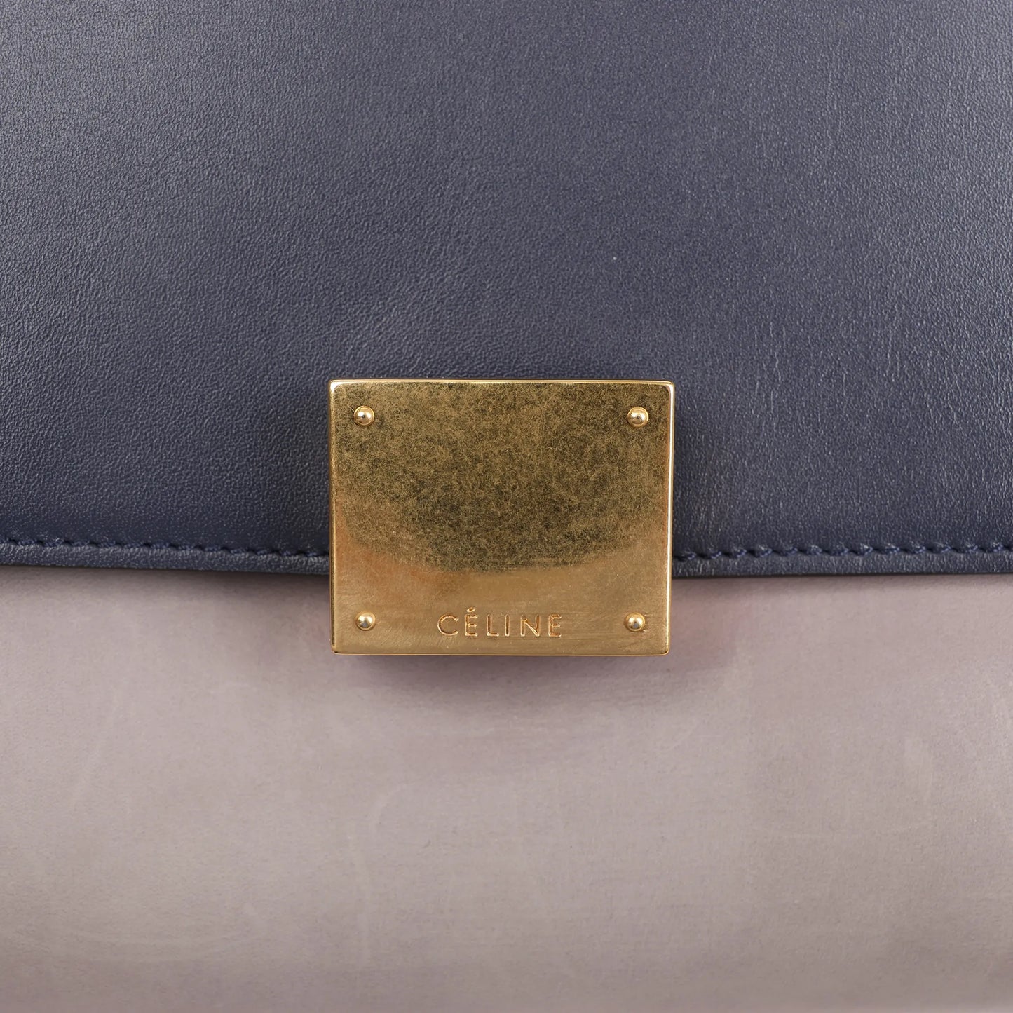 CELINE Trapeze Leather 2Way Handbag in Navy Blue x Taupe x Black