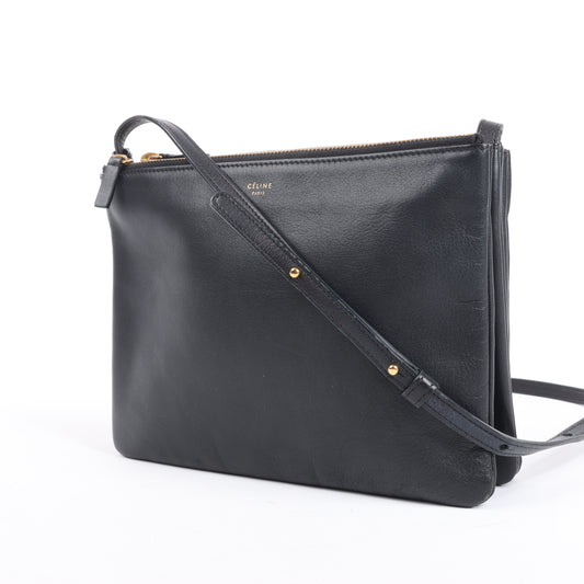Grand sac bandoulière en cuir Celine Trio noir