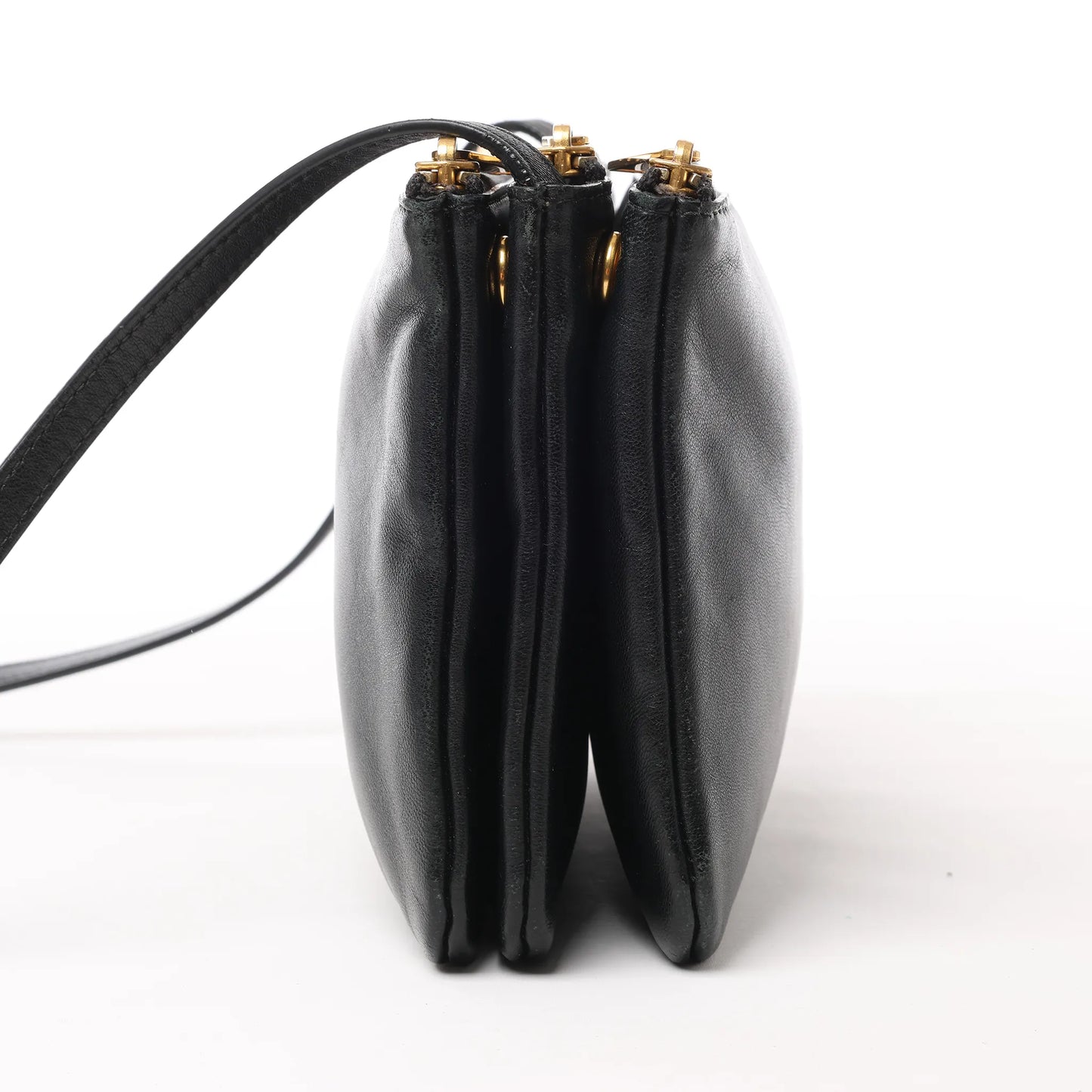 Petit sac bandoulière en cuir Celine Trio noir