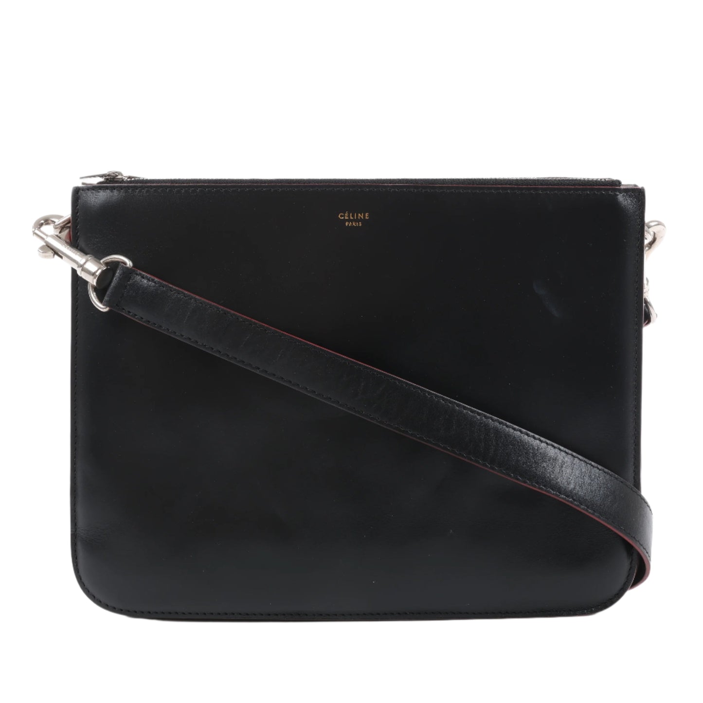 Celine Trio Oversized Edge Leather Crossbody bag in Black