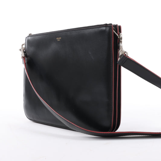 Celine Trio Oversized Edge Leather Crossbody bag in Black