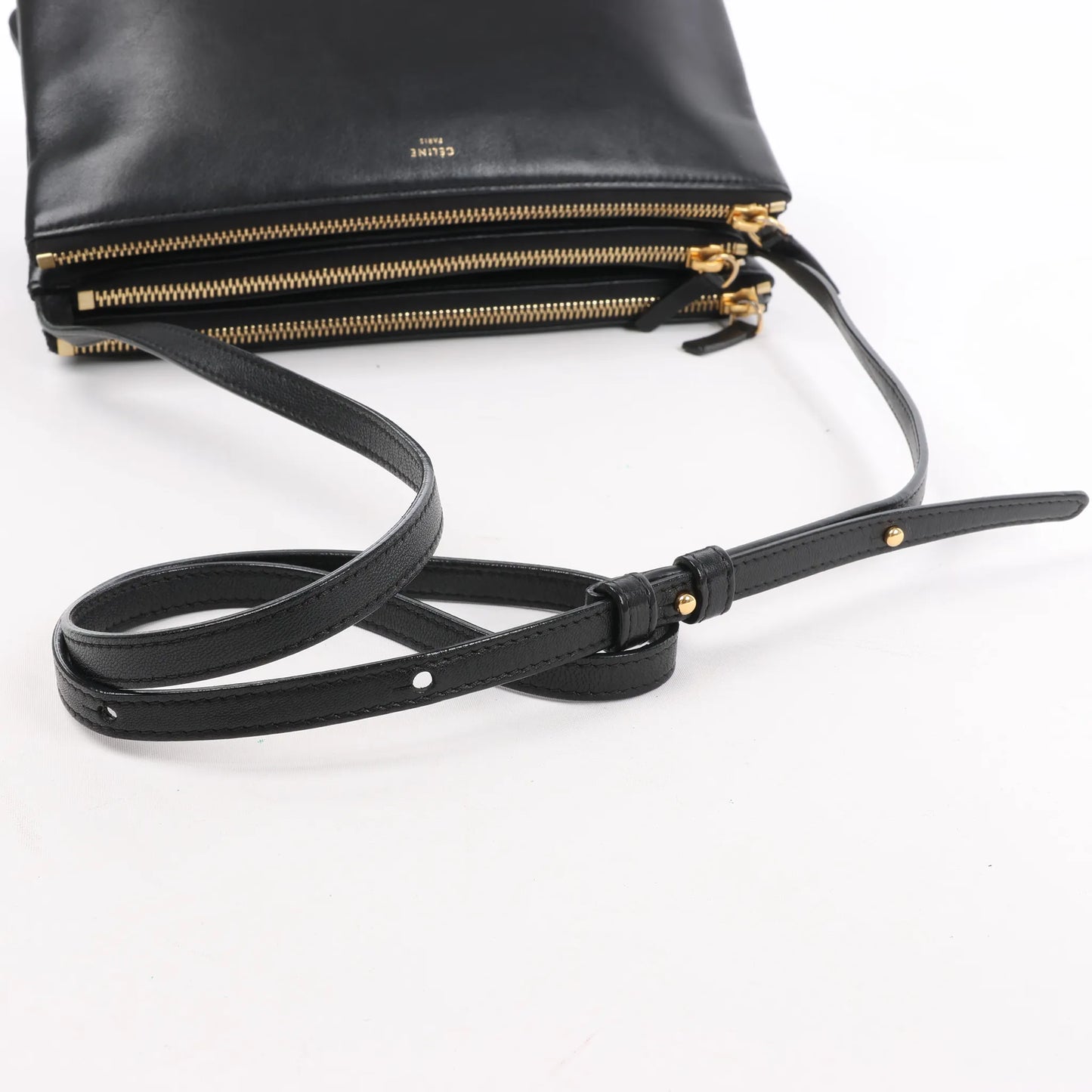 Celine Trio Large Leather Crossbody bag in Black
