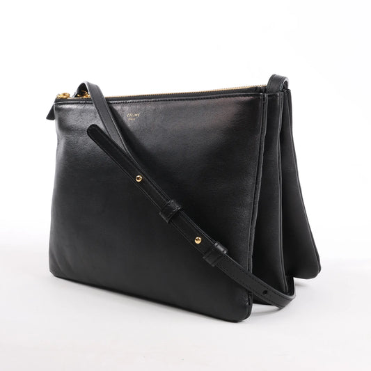 Grand sac bandoulière en cuir Celine Trio noir