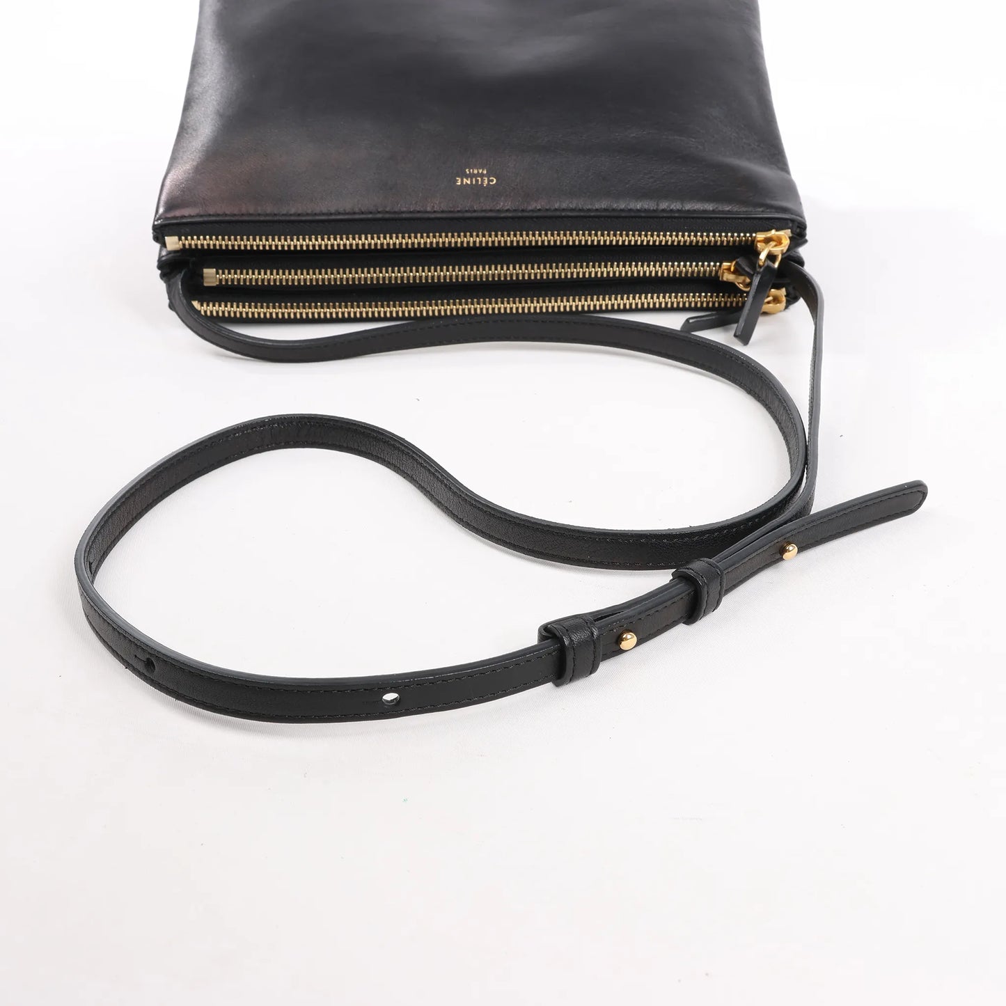 Celine Trio Large Leather Crossbody bag in Black