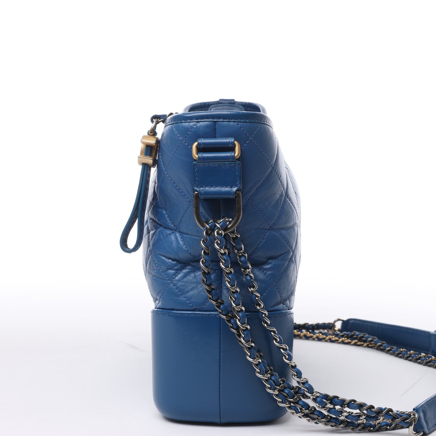 Sac à bandoulière Chanel Gabrielle Doo Chanel Vintage en cuir de veau avec chaîne et garnitures en métal bleu doré et argenté 27113839