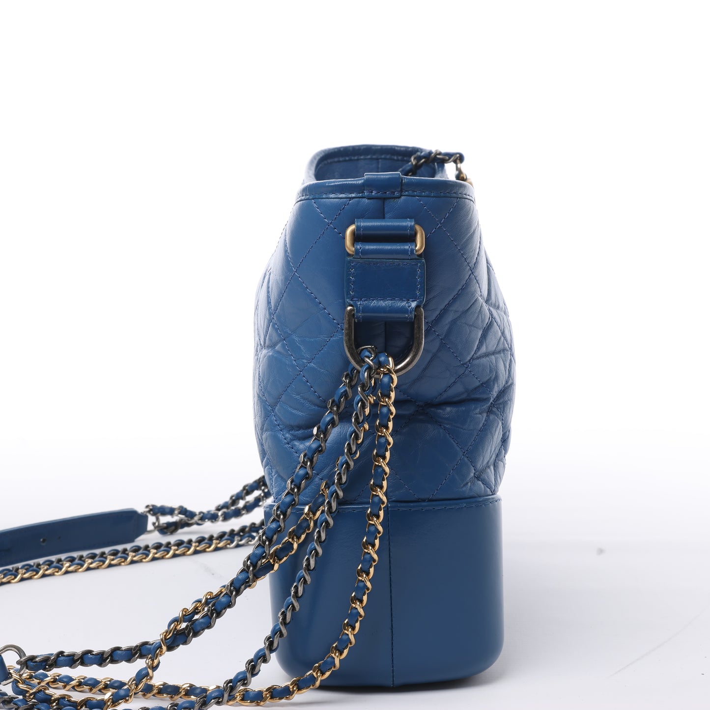 Sac à bandoulière Chanel Gabrielle Doo Chanel Vintage en cuir de veau avec chaîne et garnitures en métal bleu doré et argenté 27113839