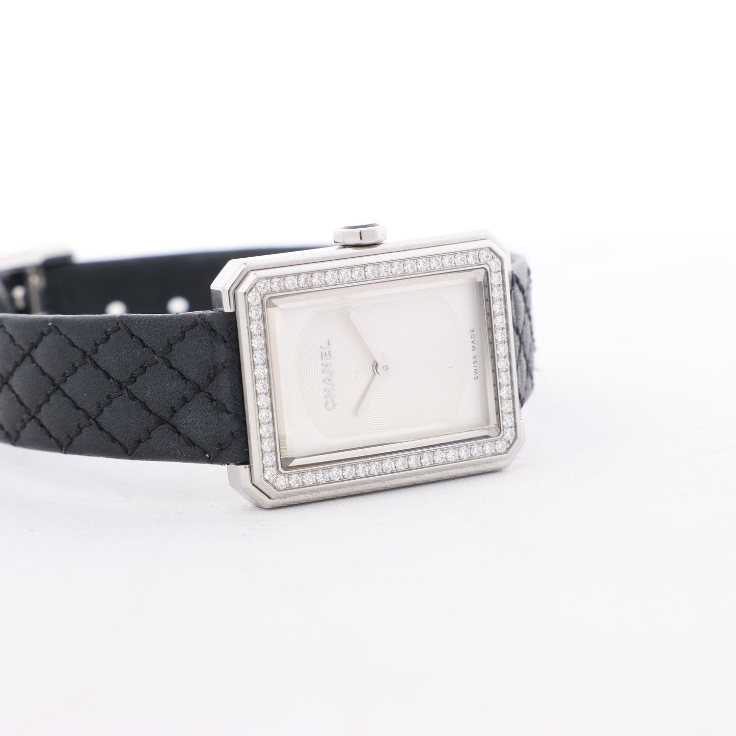 Montre Chanel Boyfriend H6955 KTF95332 SS et bracelet en cuir QZ à cadran argenté