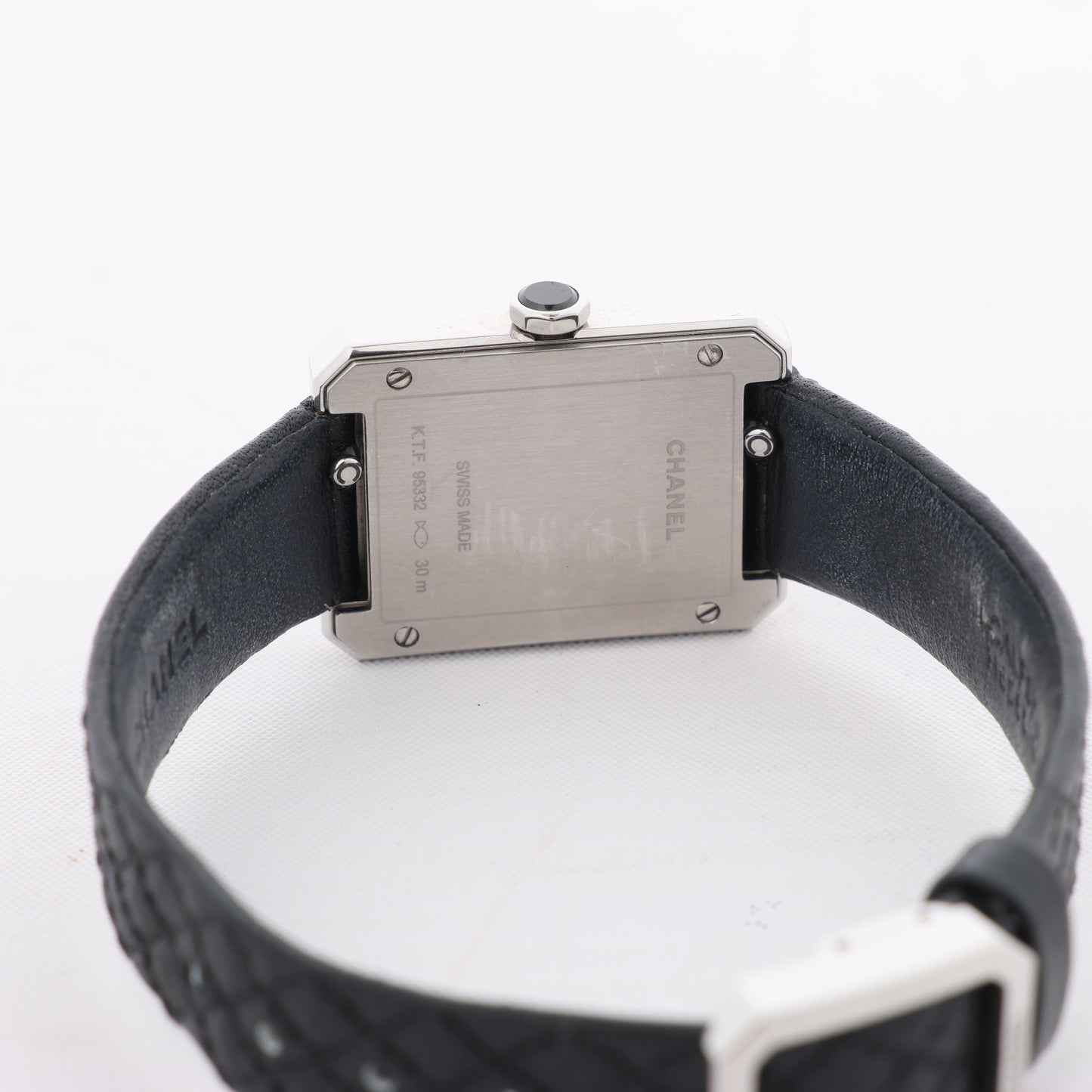 Montre Chanel Boyfriend H6955 KTF95332 SS et bracelet en cuir QZ à cadran argenté