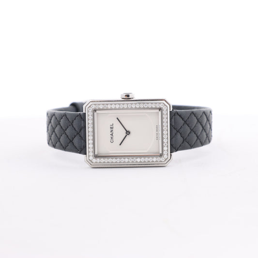 Chanel Boyfriend H6955 KTF95332 SS & Leather QZ Silver-Face Watch